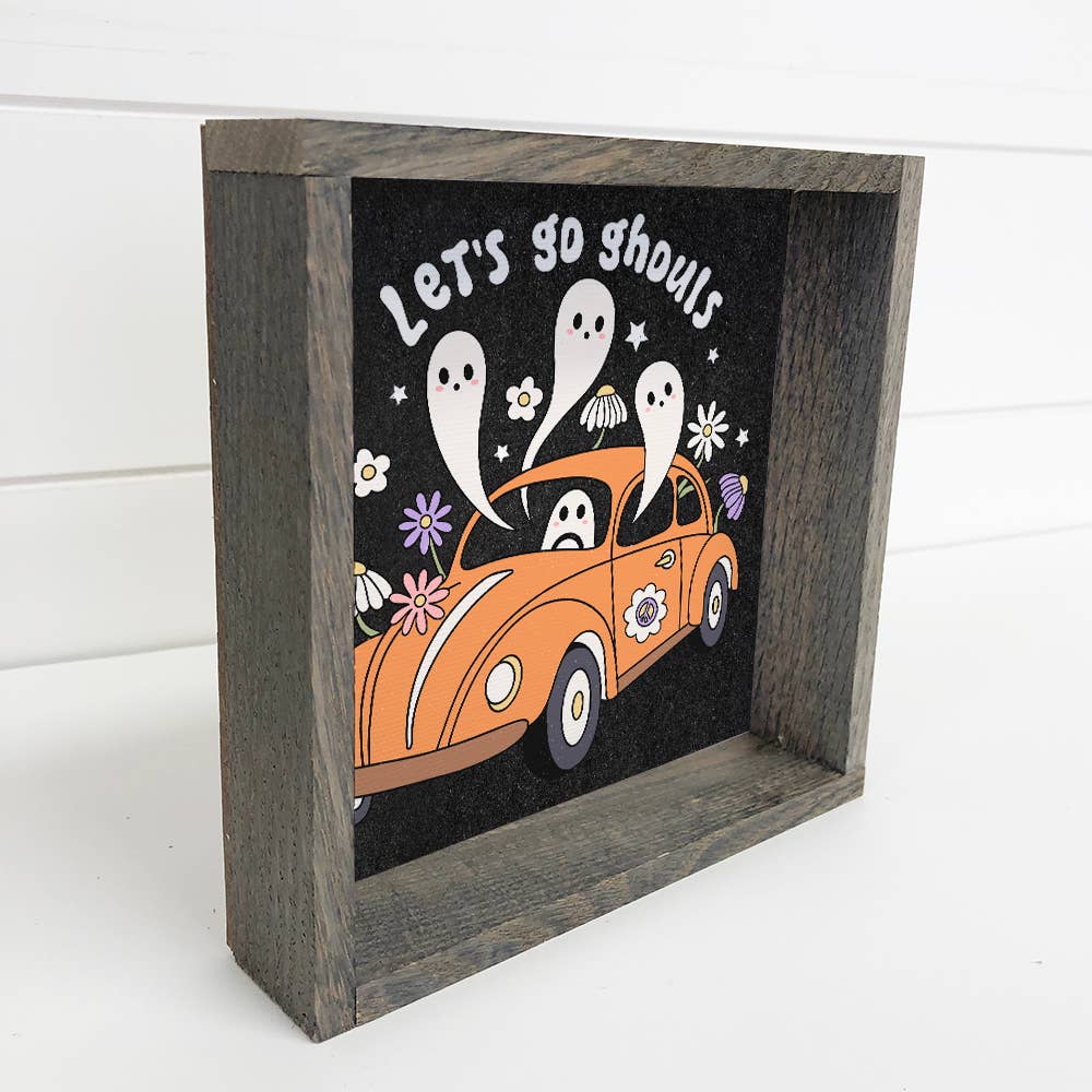 Let's Go Ghouls VW Bug - Halloween Canvas Art - Wood Framed