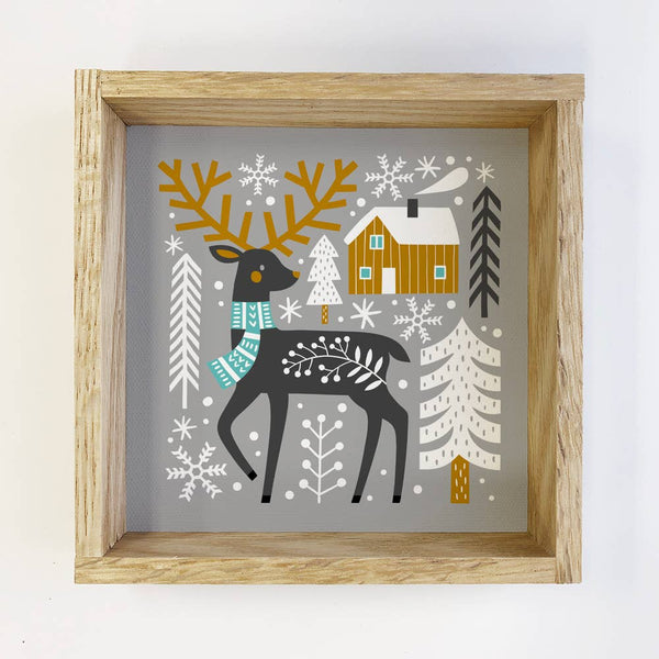 Scandinavian Christmas Deer - Framed Holiday Wall Art