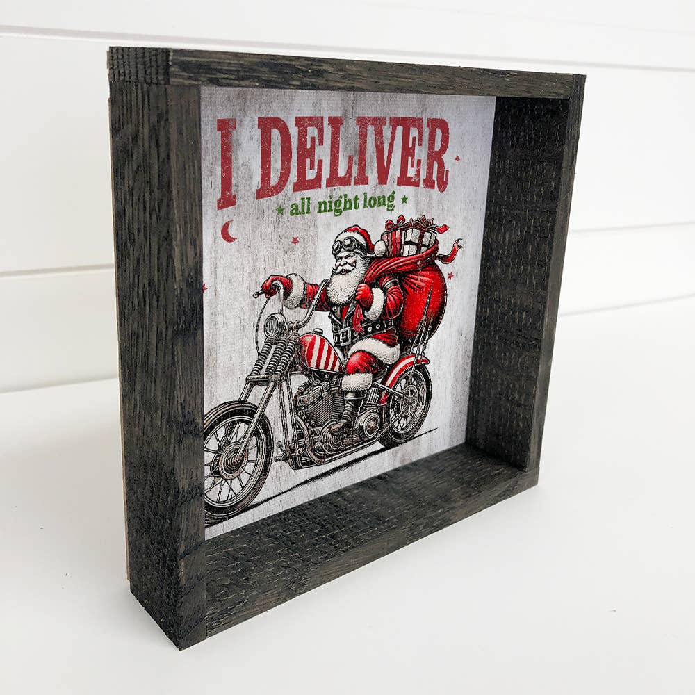 I Deliver All Night Long Santa Motorcycle - Santa Canvas Art