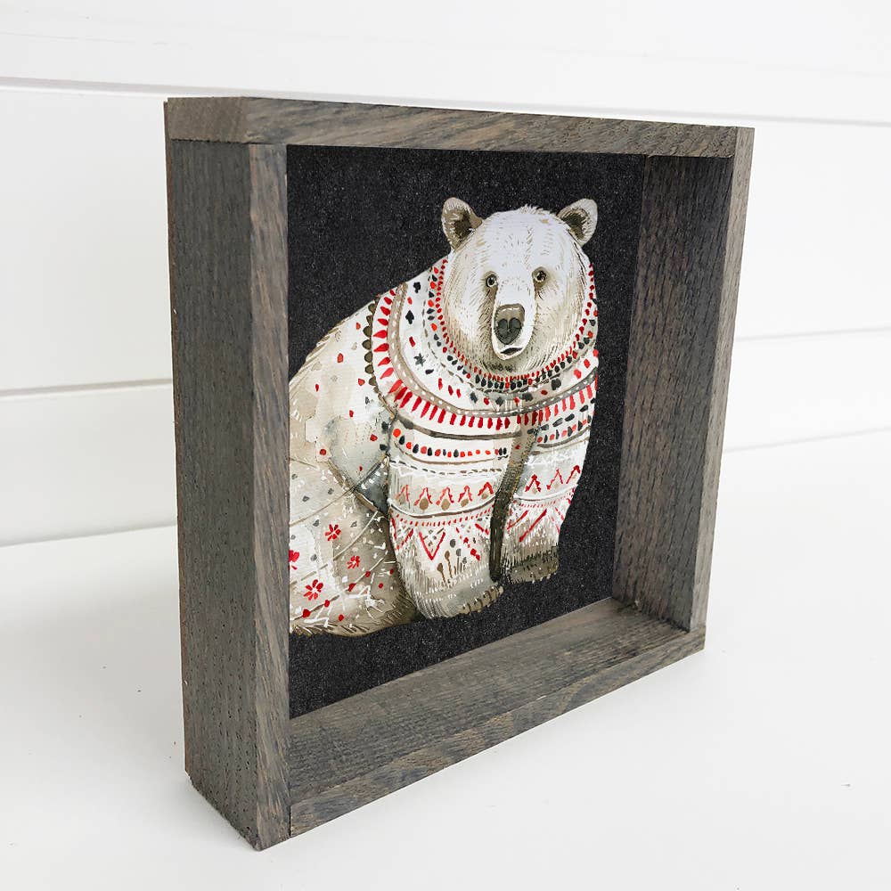 Scandi Watercolor Polar Bear - Winter Canvas Art - Framed