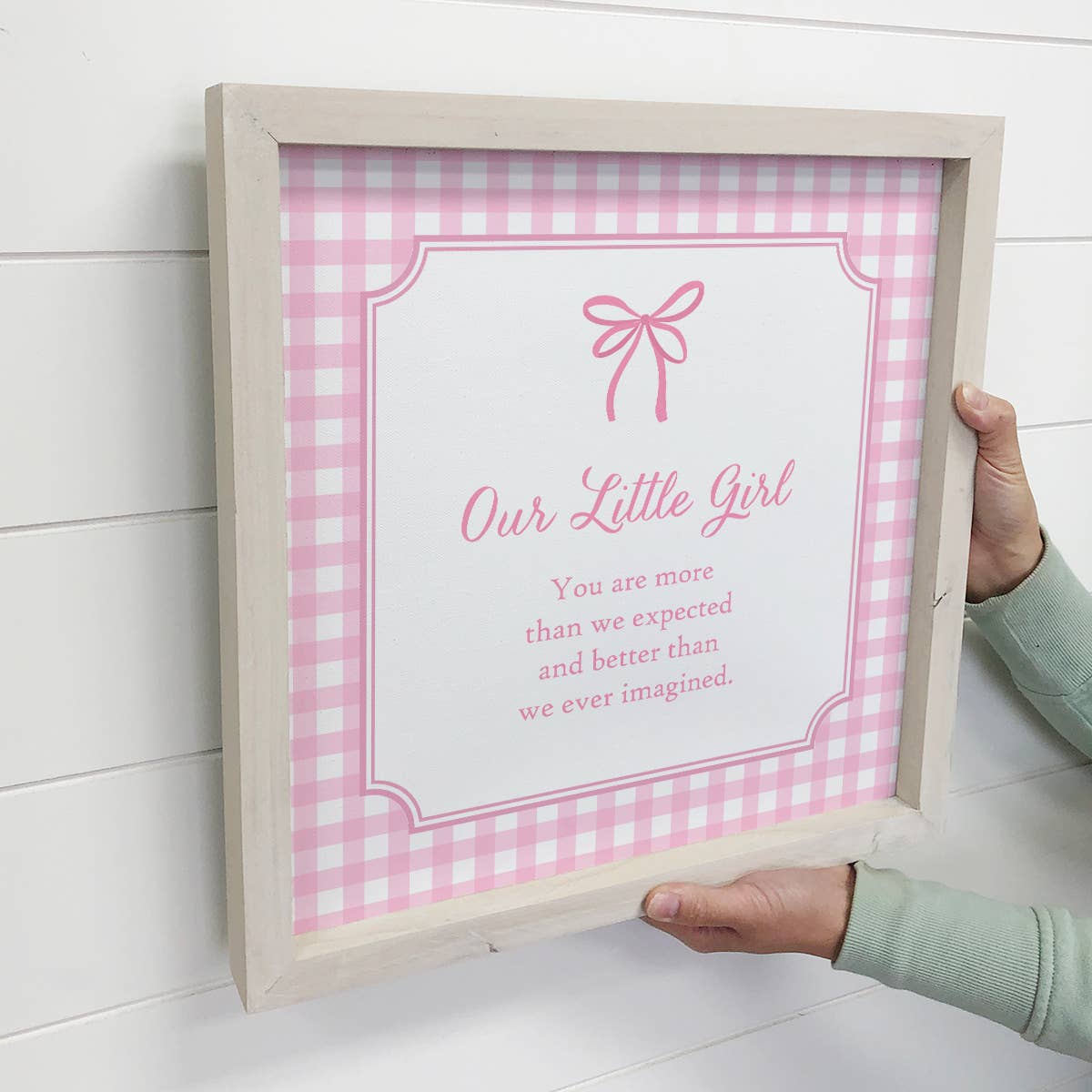 Gingham Pink Our Little Girl -Nursery Canvas Art - Framed