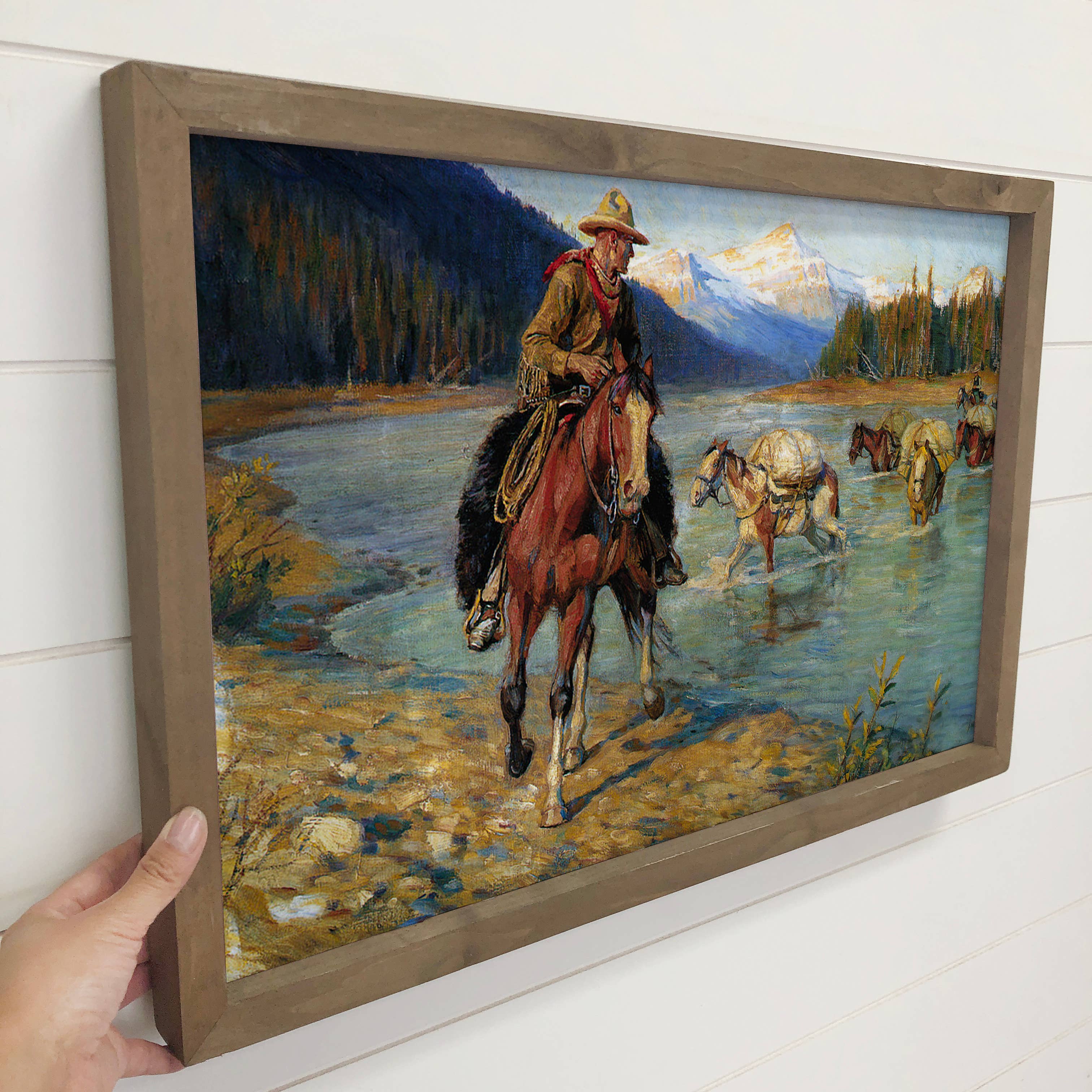 The Pack Train - Cowboy Canvas Art - Wood Framed Decor