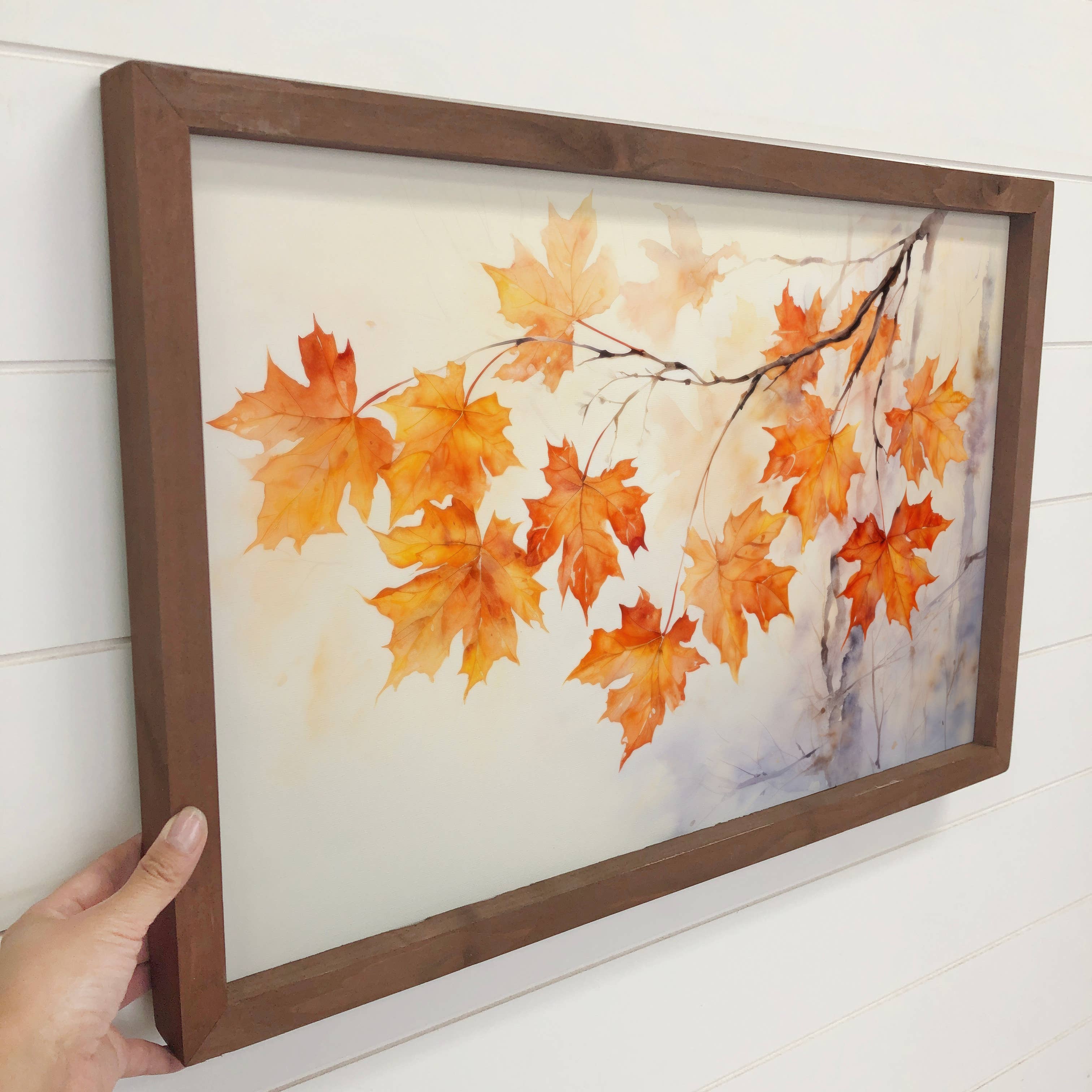 Maple Leaves Branch - Fall Leaf Canvas Art - Wood Framed