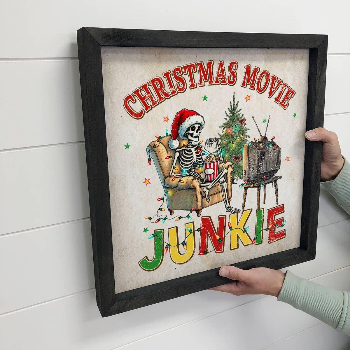 Christmas Movie Junkie Skeleton - Christmas Canvas Wall Art