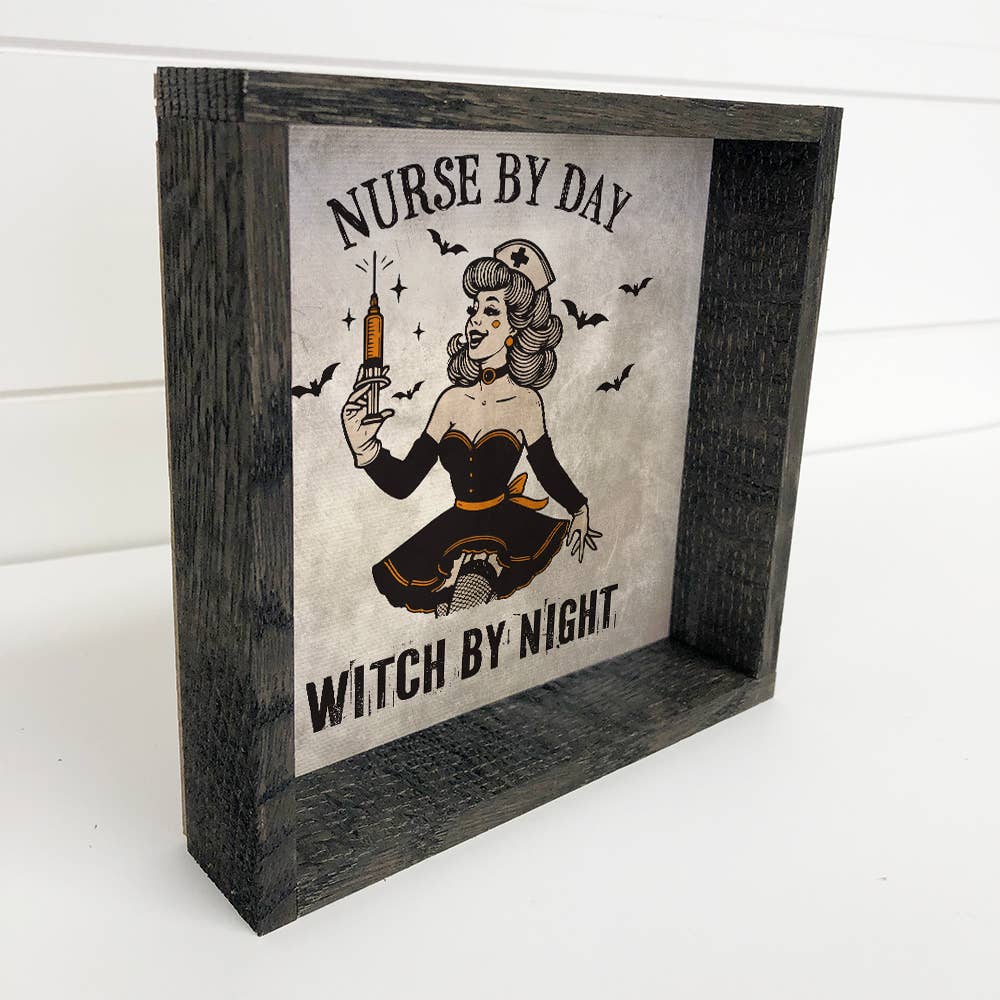 Nurse By Day Witch By Night - Halloween Canvas Art - Framed