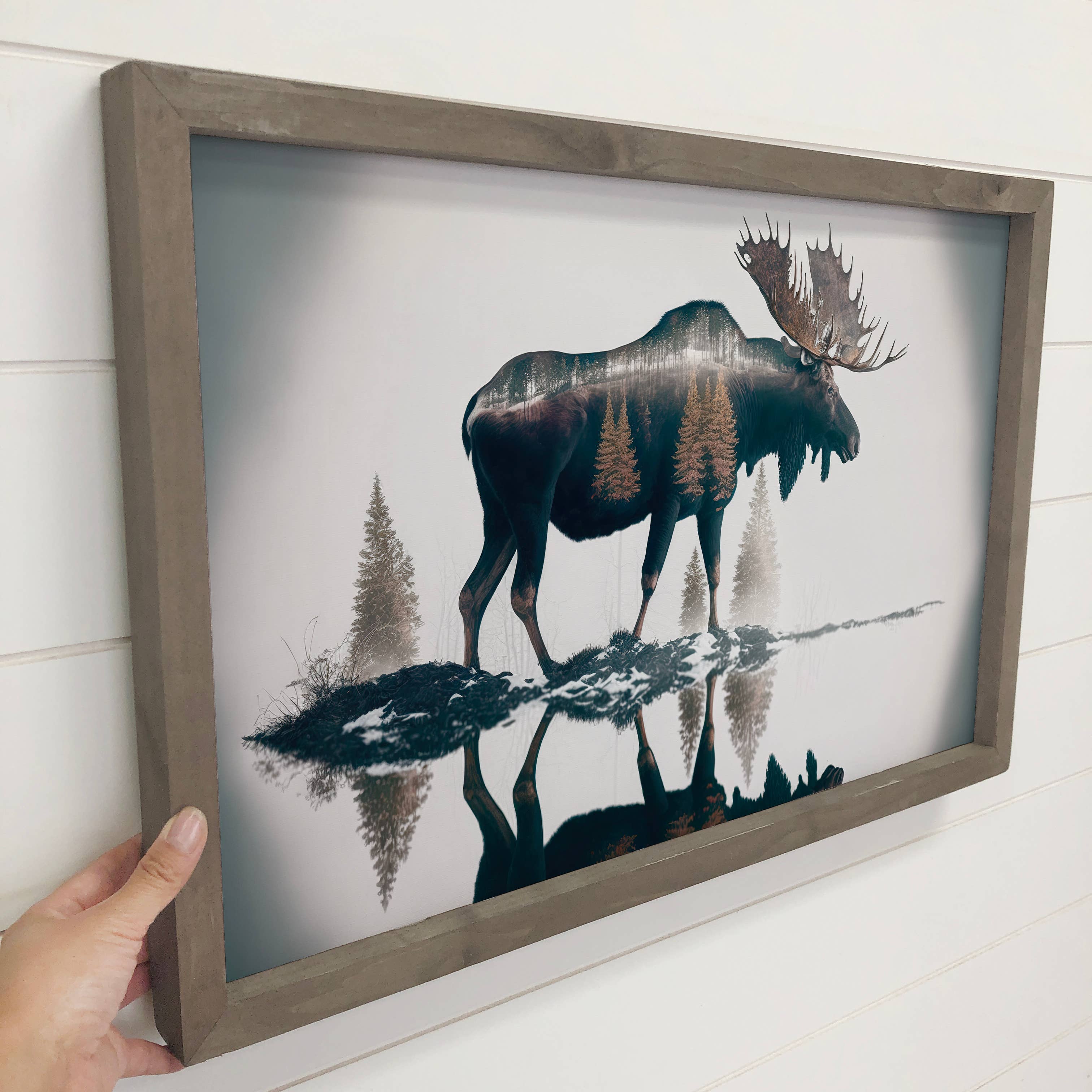 Moose Double Exposure - Wildlife Canvas Art - Wood Framed