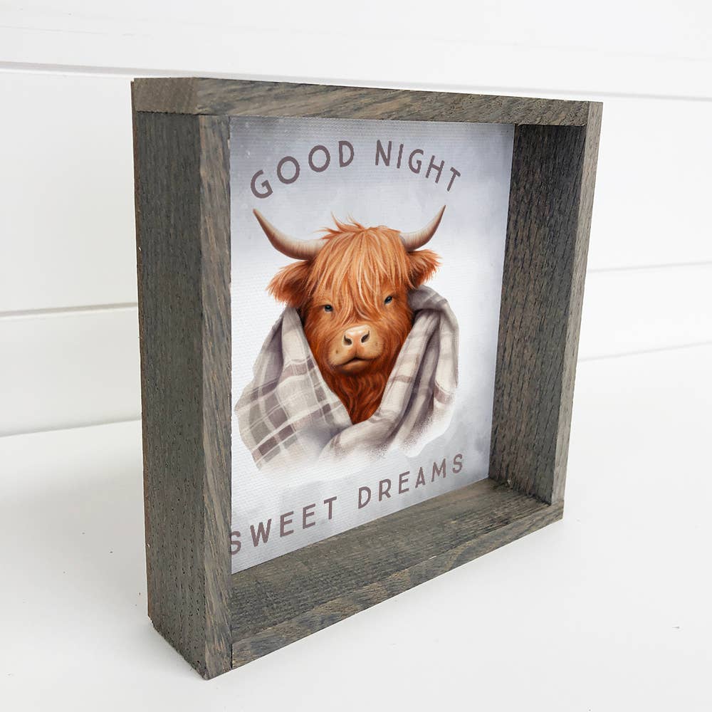 Good Night Highland Cow in Blanket - Cute Animal Nursery Art