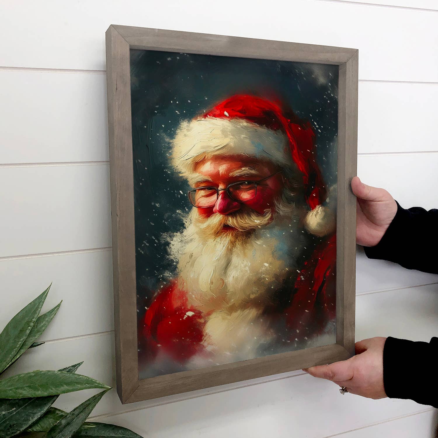 Sweet Santa Painting - Santa Canvas Art - Wood Framed Decor