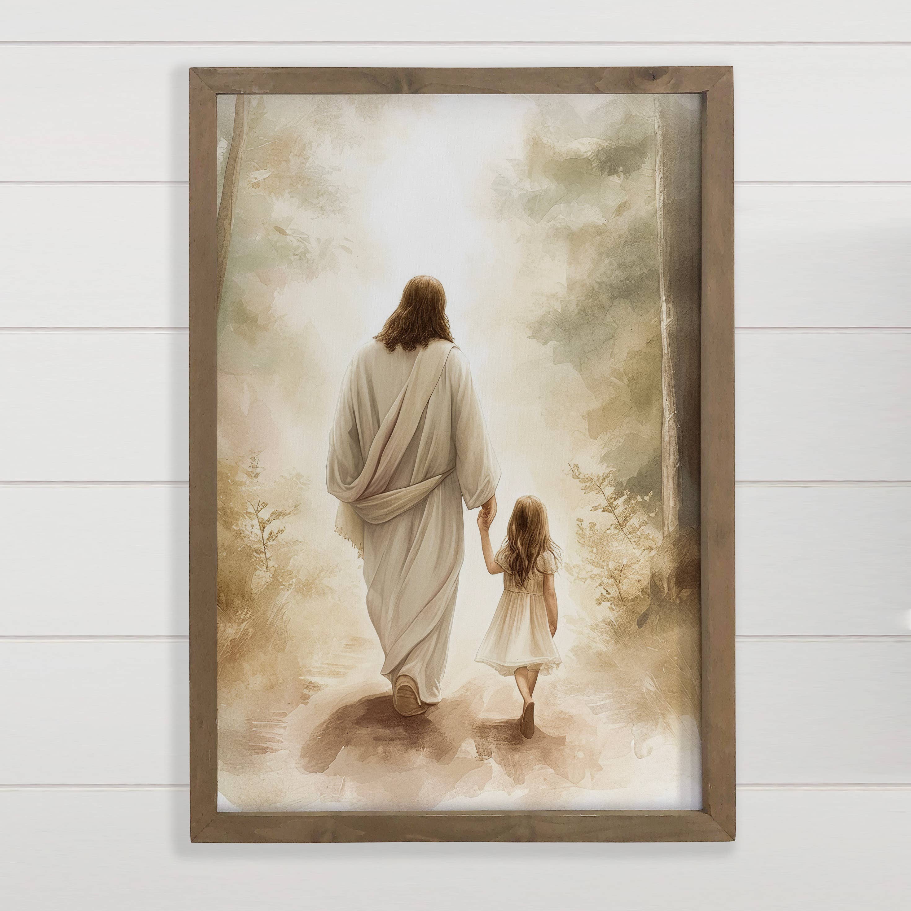 Jesus Walking with Light Haired Girl - Jesus Canvas Art