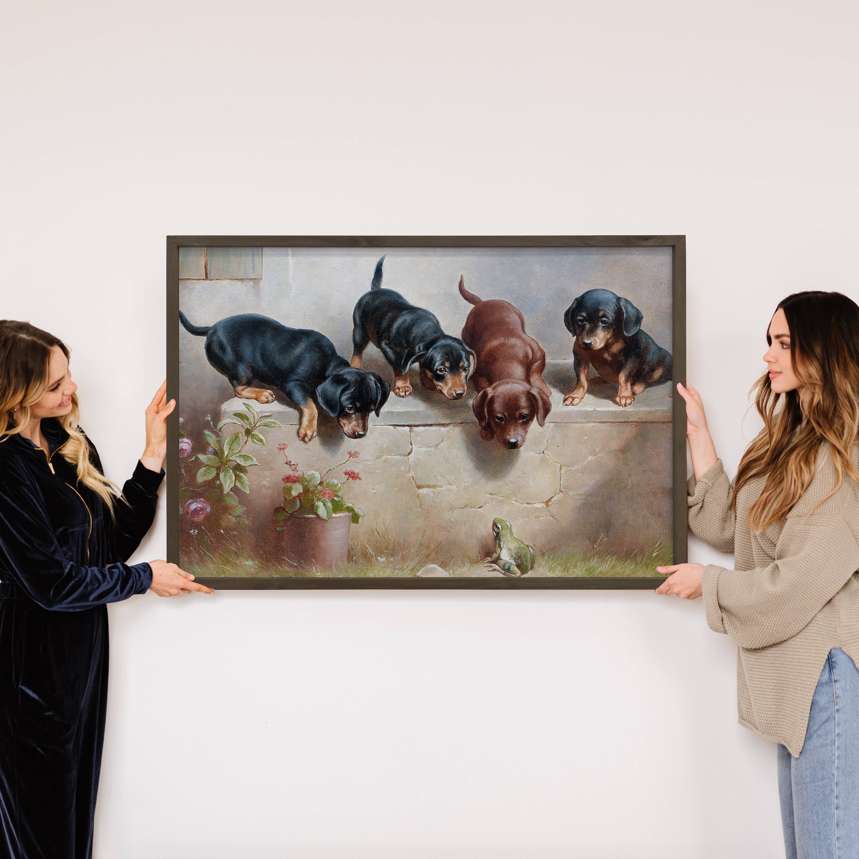 Curious Dachshund Puppies - Puppy Canvas Art - Wood Framed