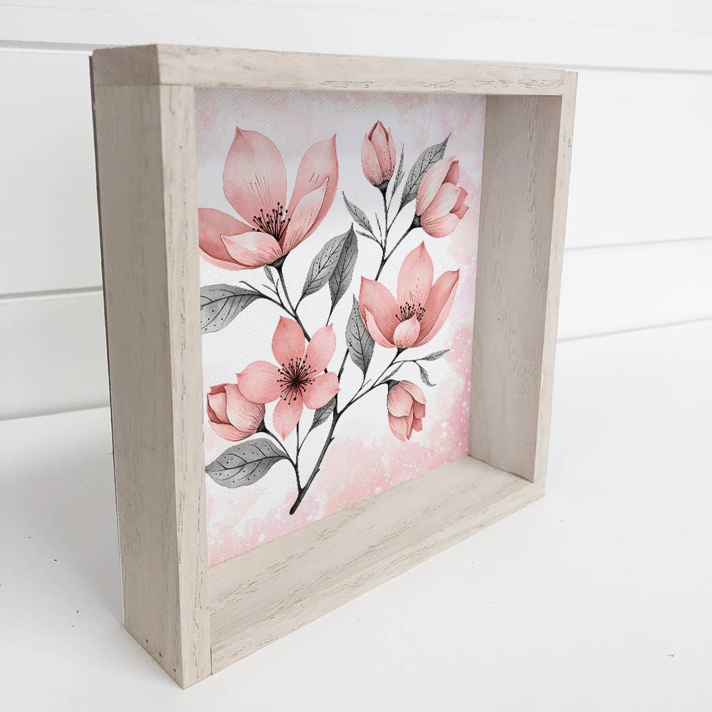 Sweet Pink Magnolias - Flower Canvas Art - Wood Framed Decor