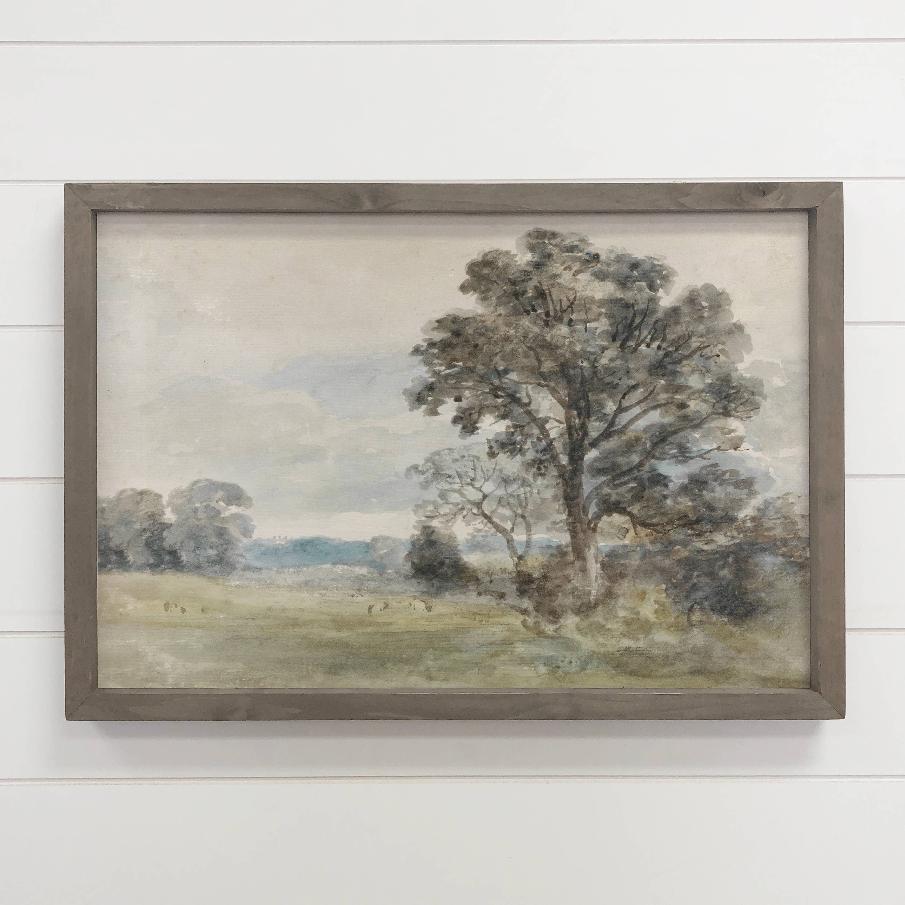 Tall Oak Watercolor - Tree Canvas Wall Art - Wood Framed Art