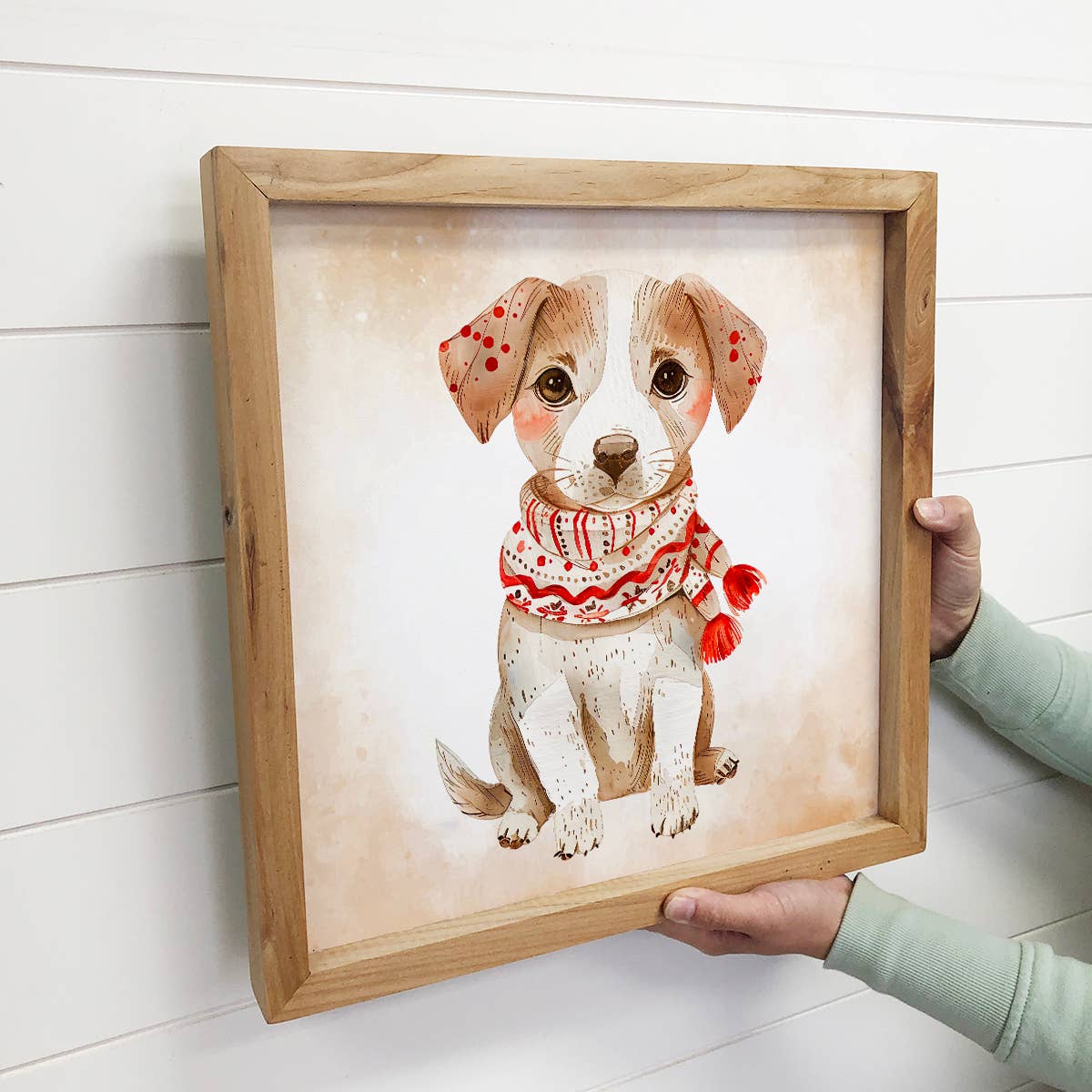 Scandi Watercolor Dog with Scarf - Winter Dog Canvas Art