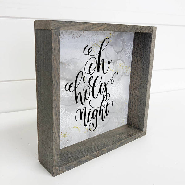 Oh Holy Night Gray Snowflakes Canvas Wall Art Wood Frame