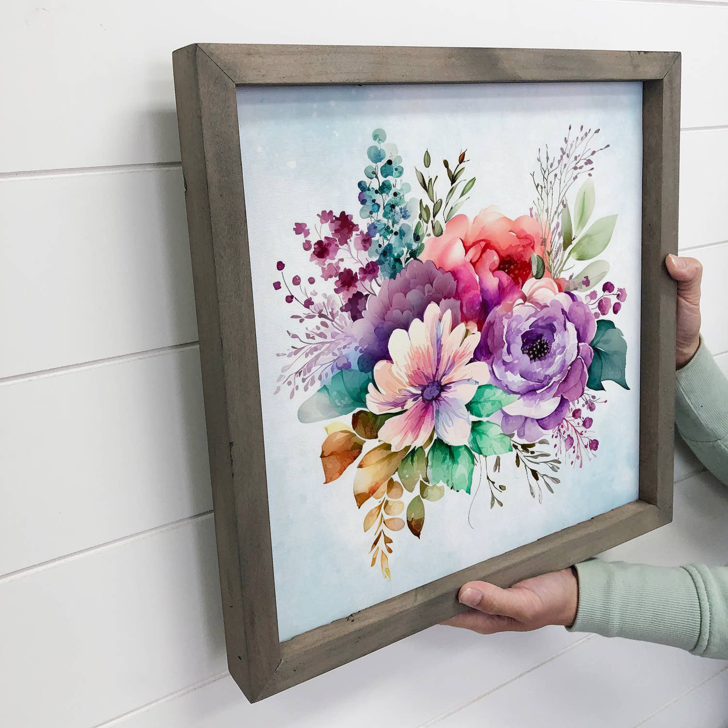 Bright Color Bouquet - Spring Mantel Sign with Gray Frame