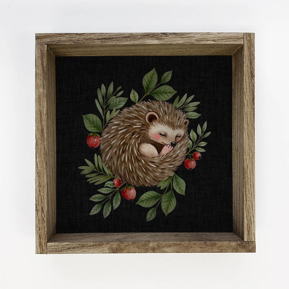 Sleeping Hedgehog Woodland Berries - Cute Hedgehog Wall Art