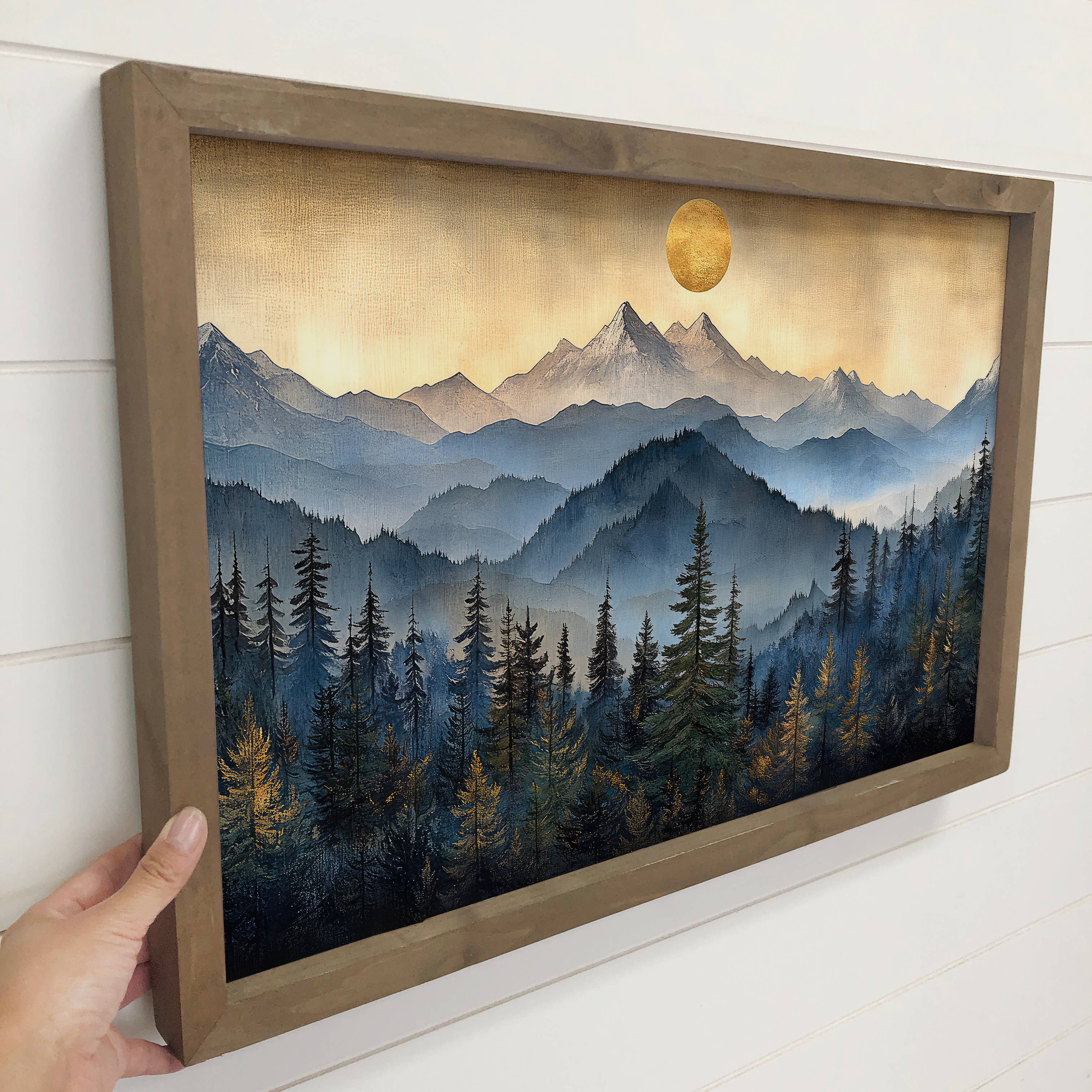 Navy Mountain Glory - Mountain Landscape Art - Wood Framed