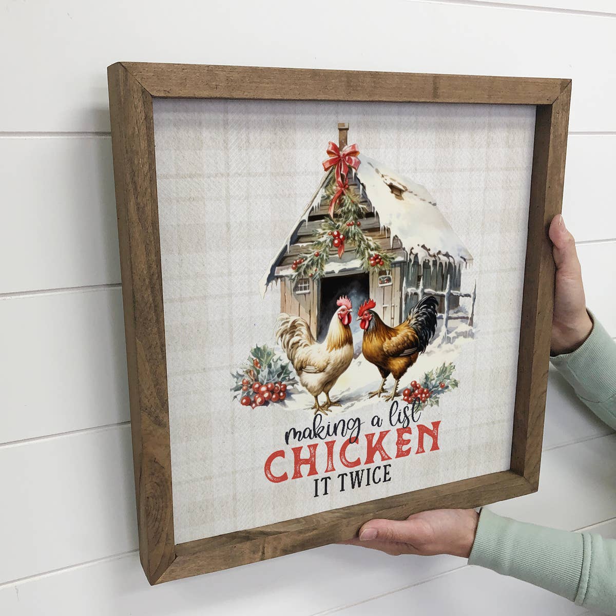 Making a List Chicken it Twice - Framed Holiday Canvas Art