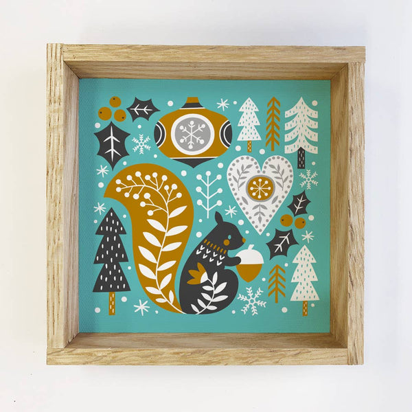 Scandinavian Christmas Squirrel - Framed Holiday Wall Decor