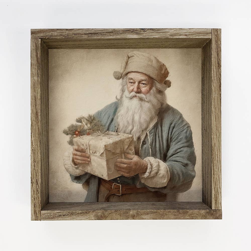 Vintage Old St. Nicholas Santa - Holiday Canvas Art - Framed