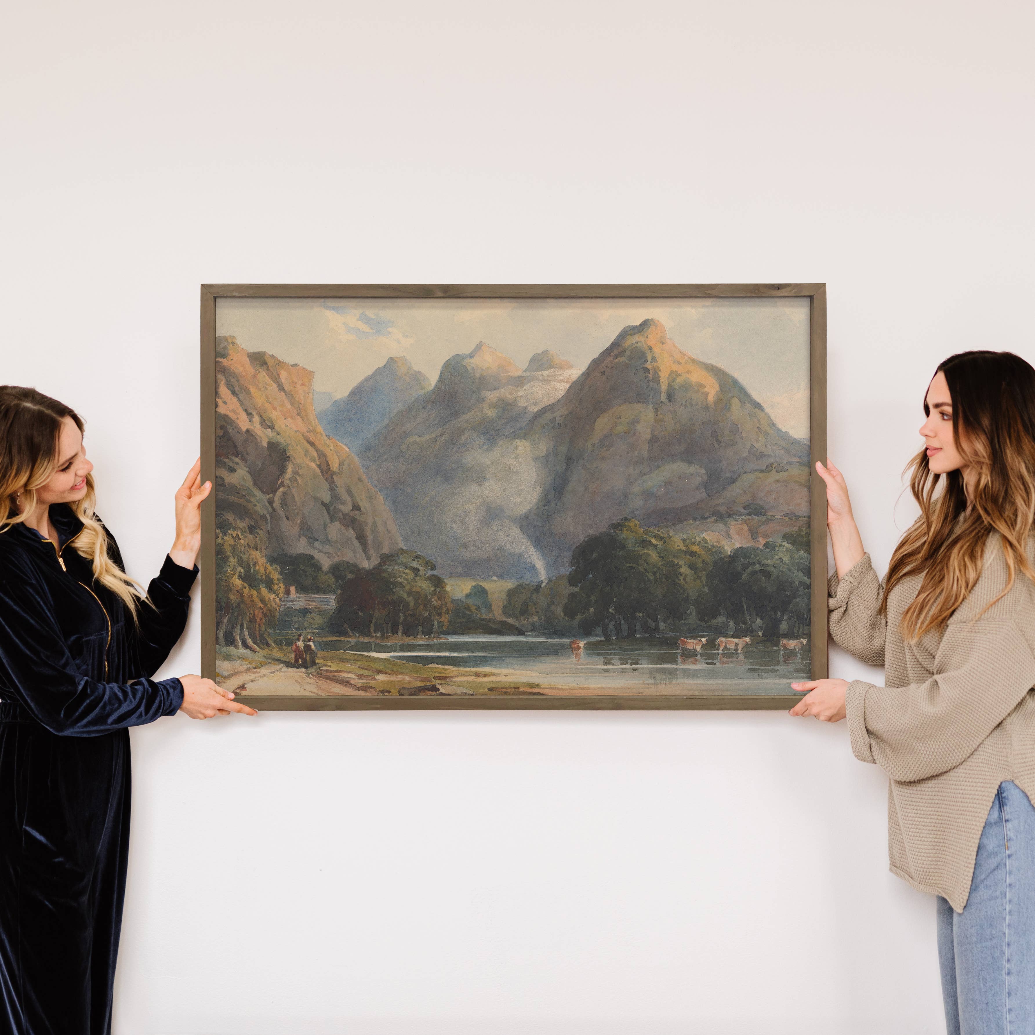 Cows in the Mountains - Cow Canvas Wall Art - Wood Framed