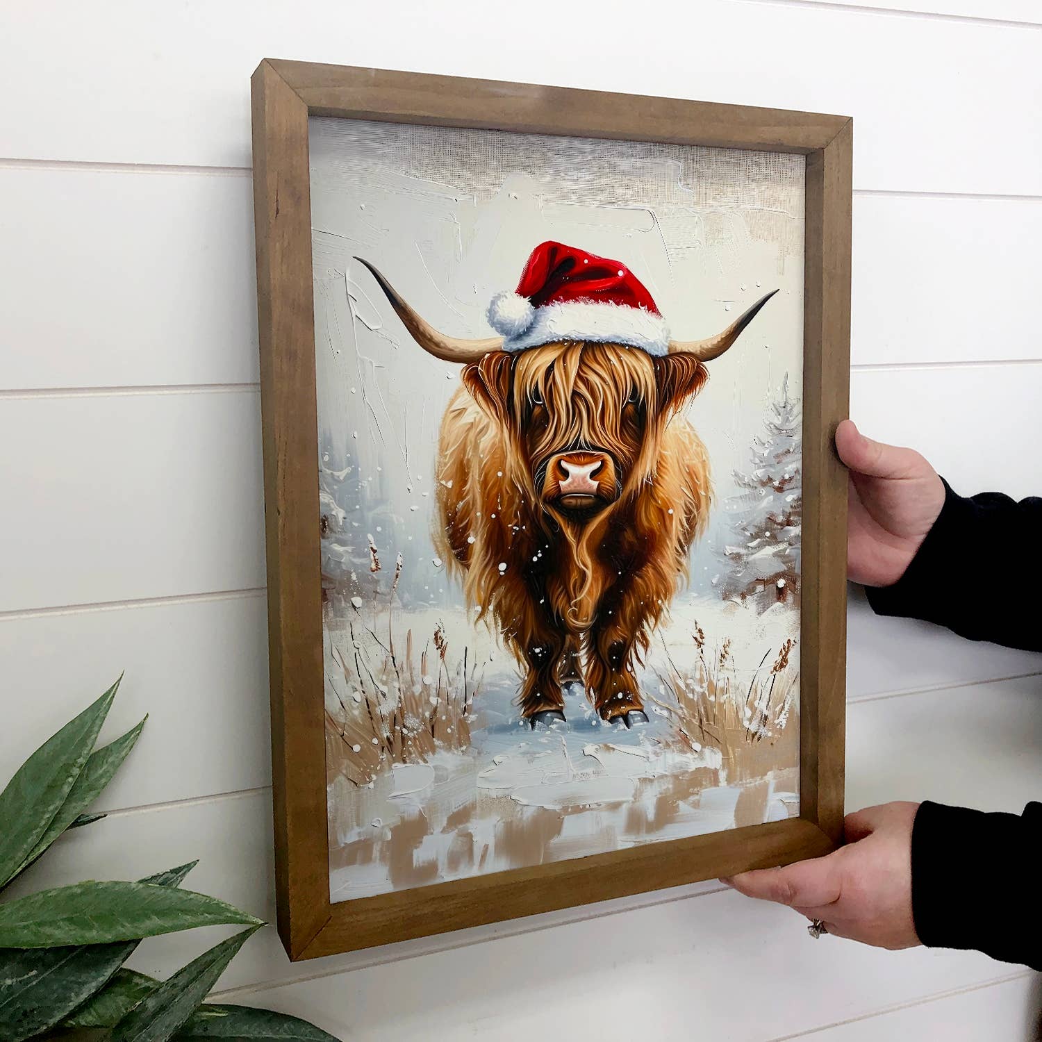 Snowy Highland Cow - Highland Cow Canvas Art - Wood Framed
