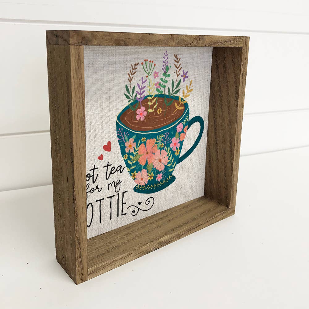 Folksy Hot Tea for My Hottie - Tea Cup Canvas Art - Framed
