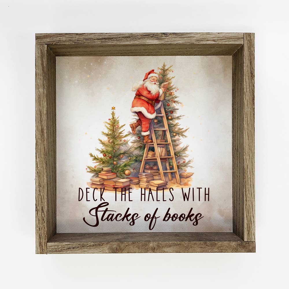 Deck the Halls with Stacks of Books - Christmas Canvas Art