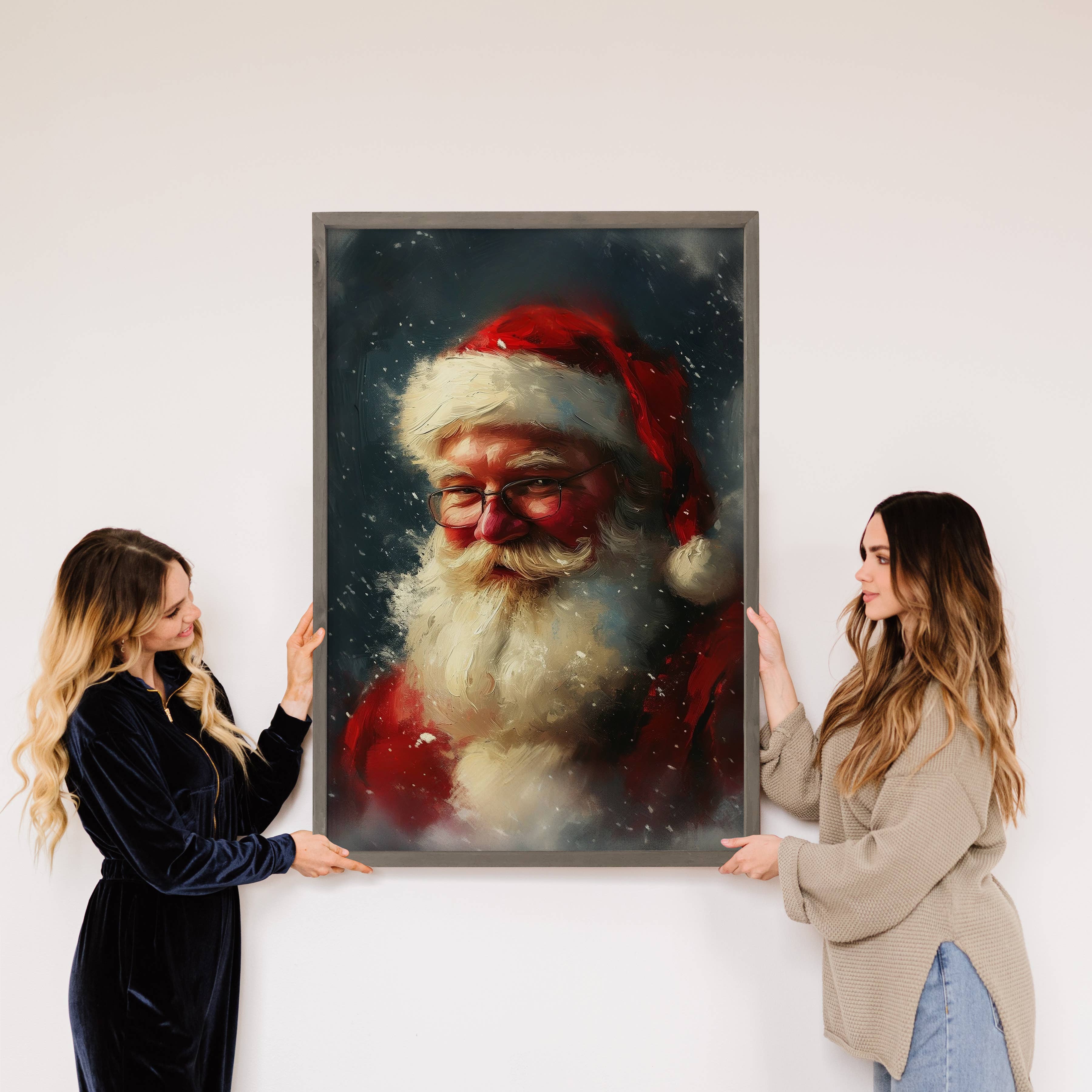 Sweet Santa Painting - Santa Canvas Art - Wood Framed Decor