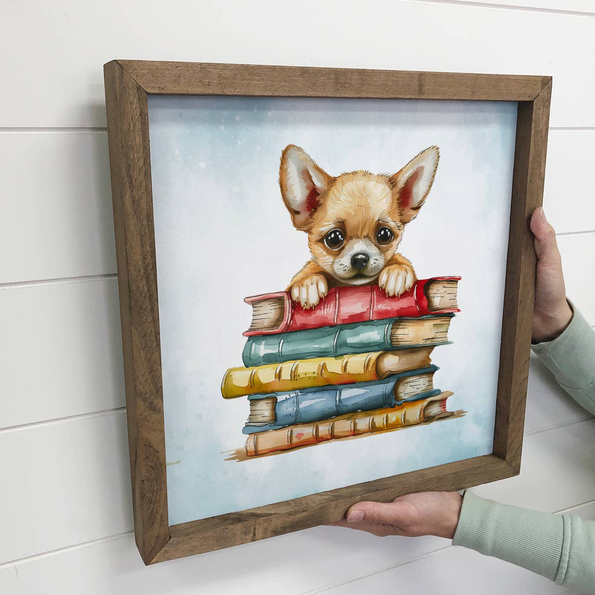 Chihuahua Puppy Books - Cute Puppy Canvas Art - Wood Framed