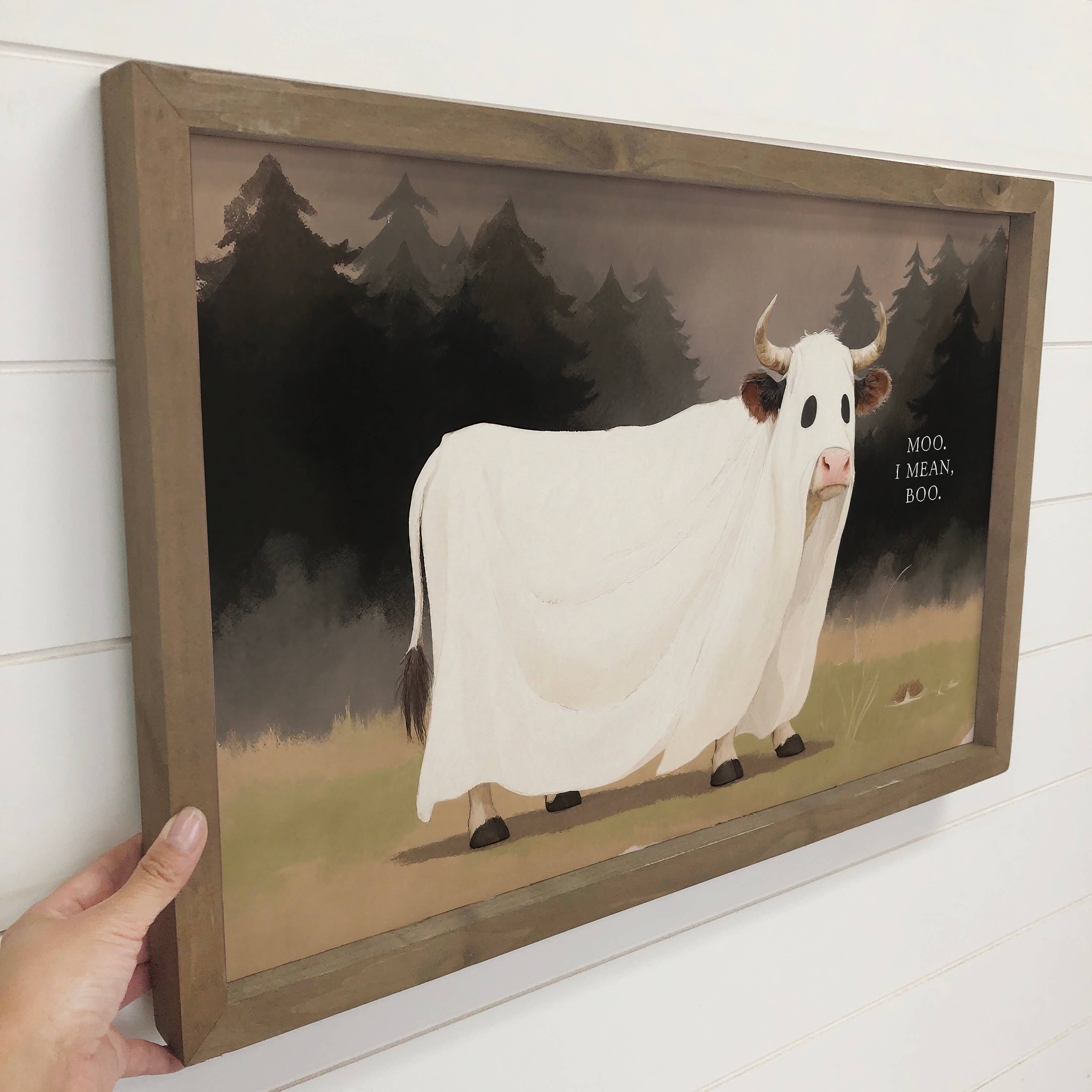 Cow Ghost - Funny Cow Halloween Canvas Art - Wood Framed Art