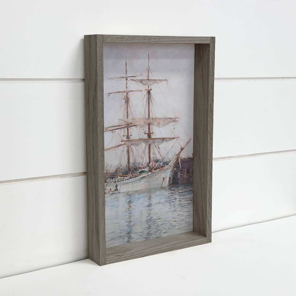 Moored Windjammer - Ship Canvas Art - Wood Framed Wall Art