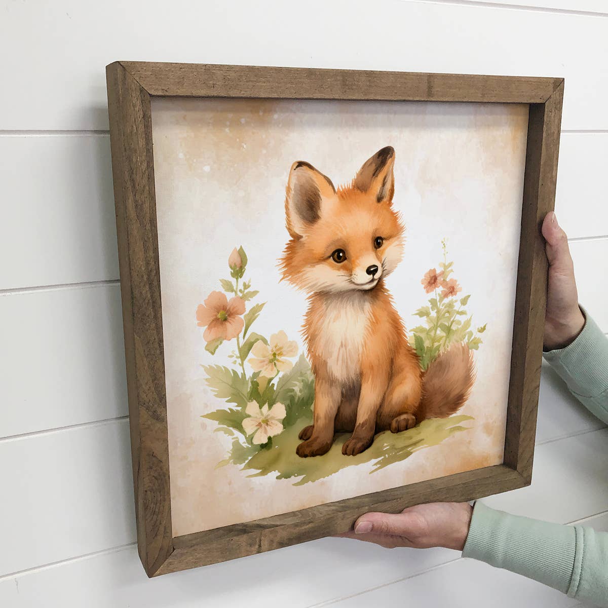 Woodland Cute Fox - Cute Fox Canvas Art - Wood Framed