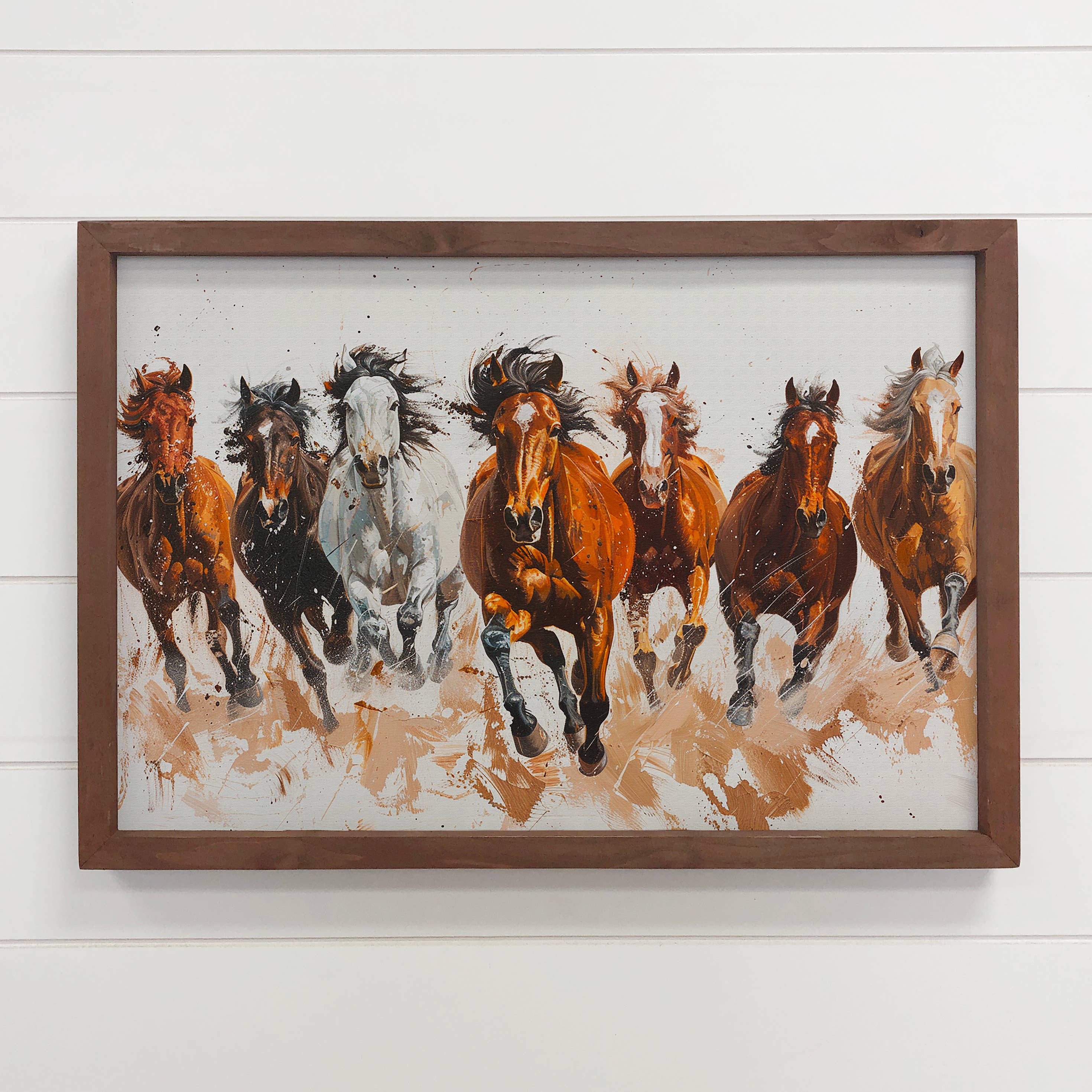 Herd of 7 Horses Charging - Horse Canvas Art - Wood Framed