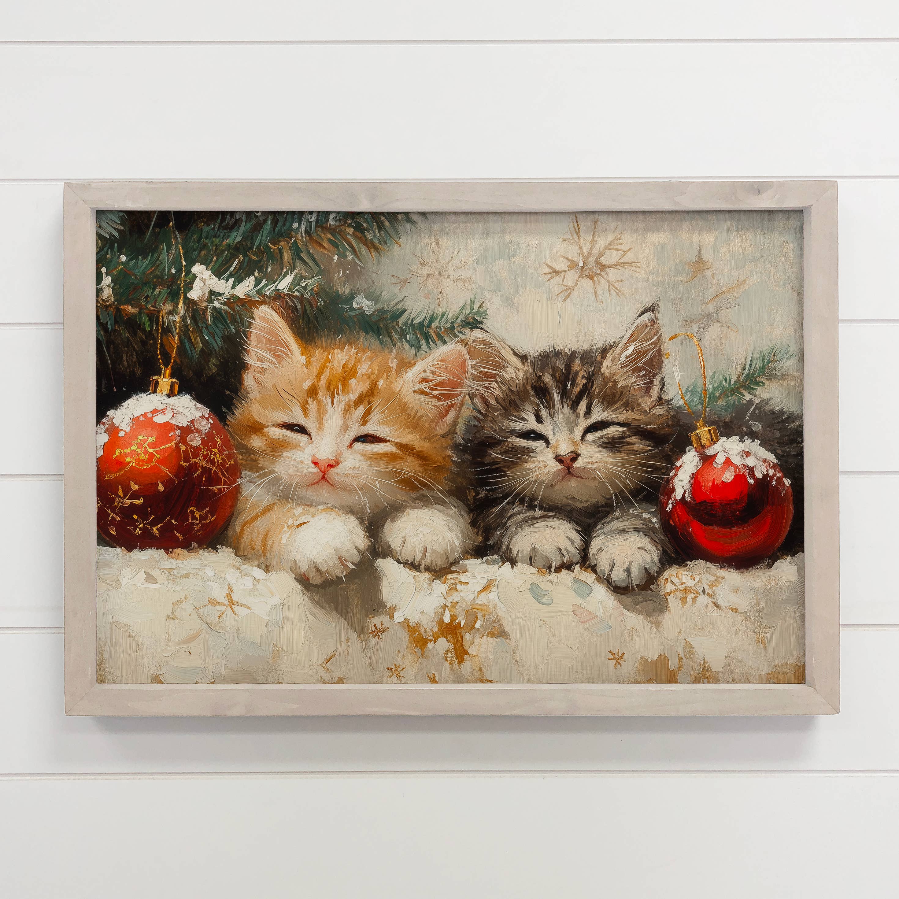 Sleepy Christmas Kittens - Little Girl Bedroom Holiday Art