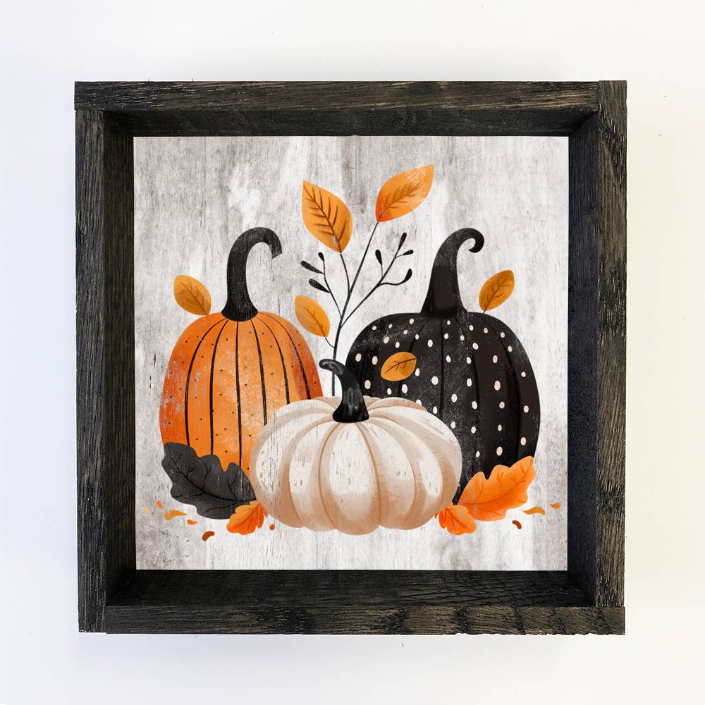 Folk Halloween Pumpkin Trio - Halloween Canvas Art - Framed