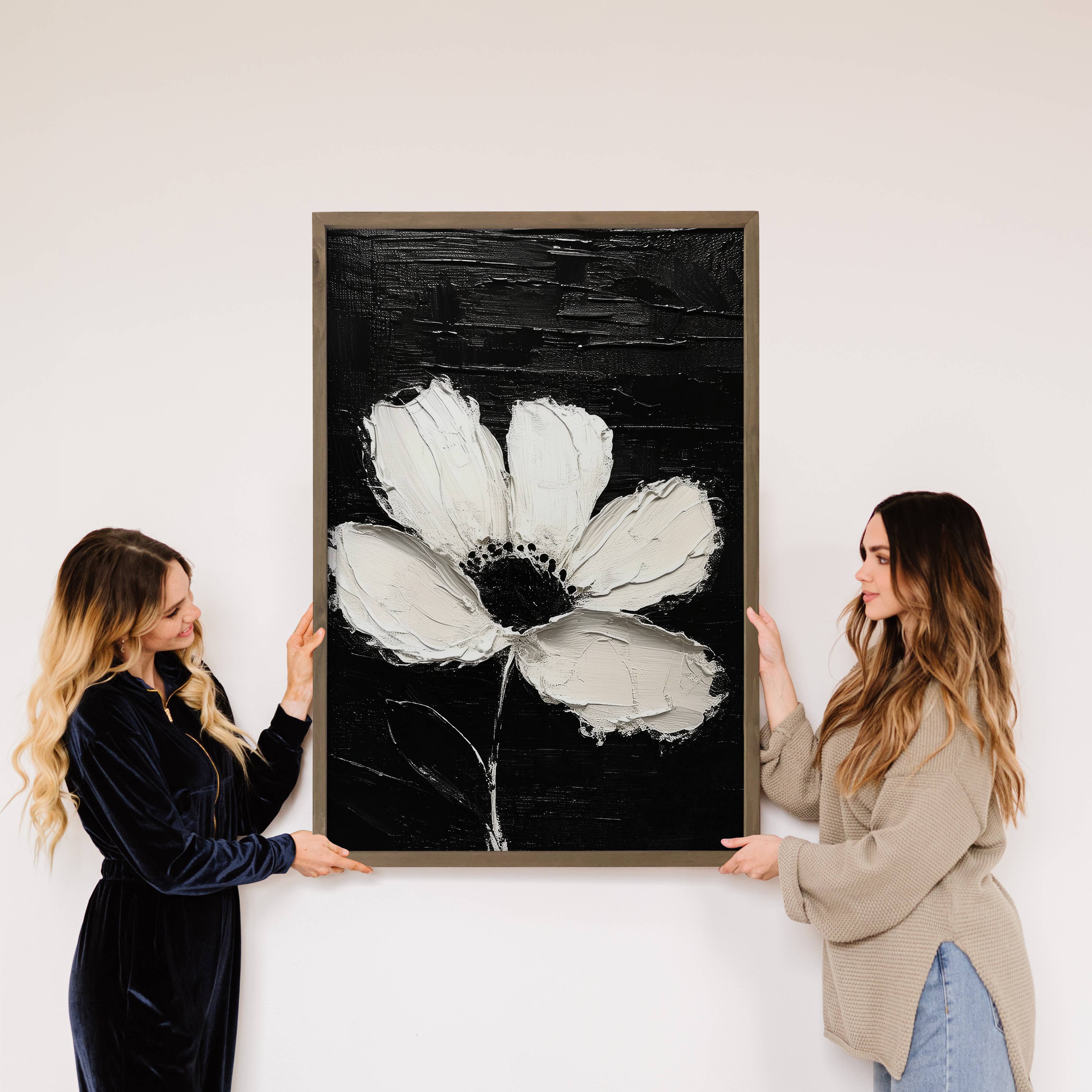 Black and White Single Flower - Flower Canvas Art - Framed