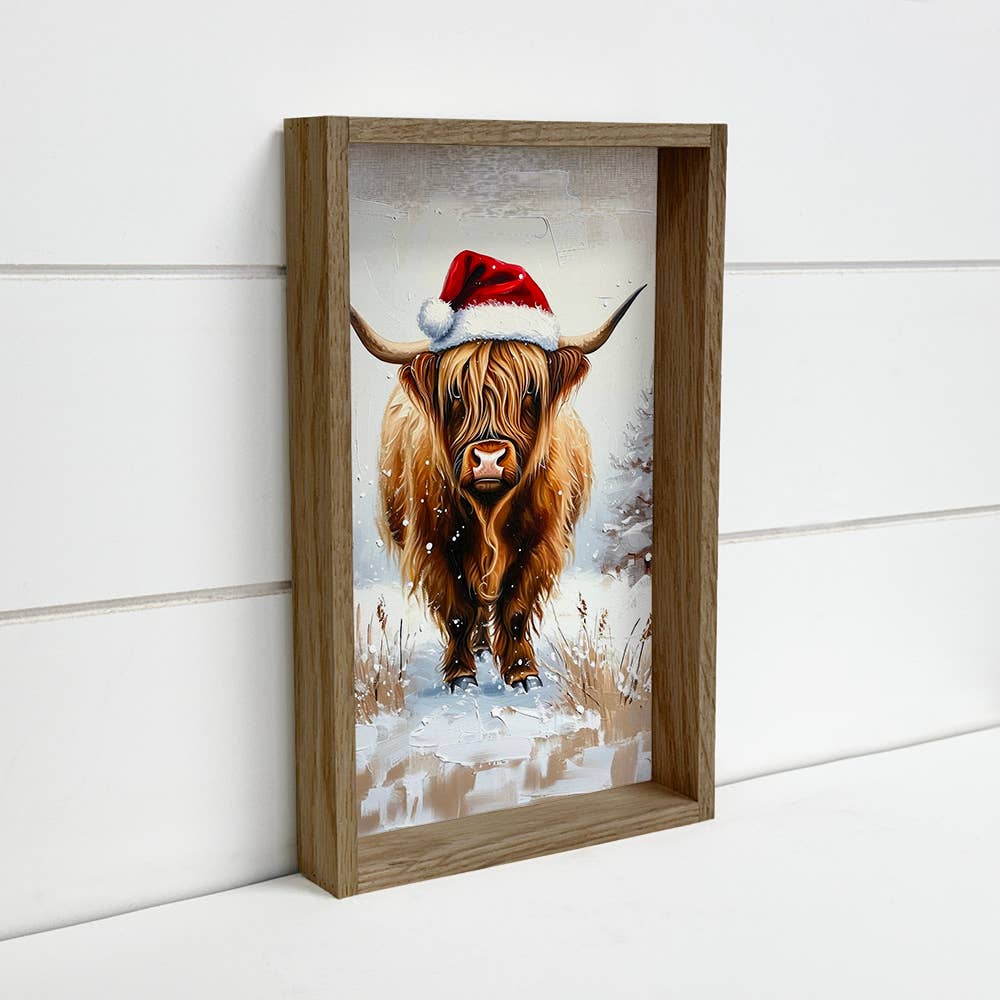 Snowy Highland Cow - Highland Cow Canvas Art - Wood Framed