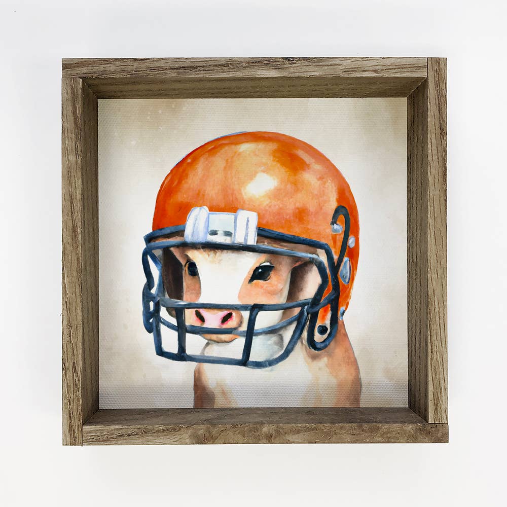 Football Sign - Baby Cow in an Orange Helmet Texas Longhorns