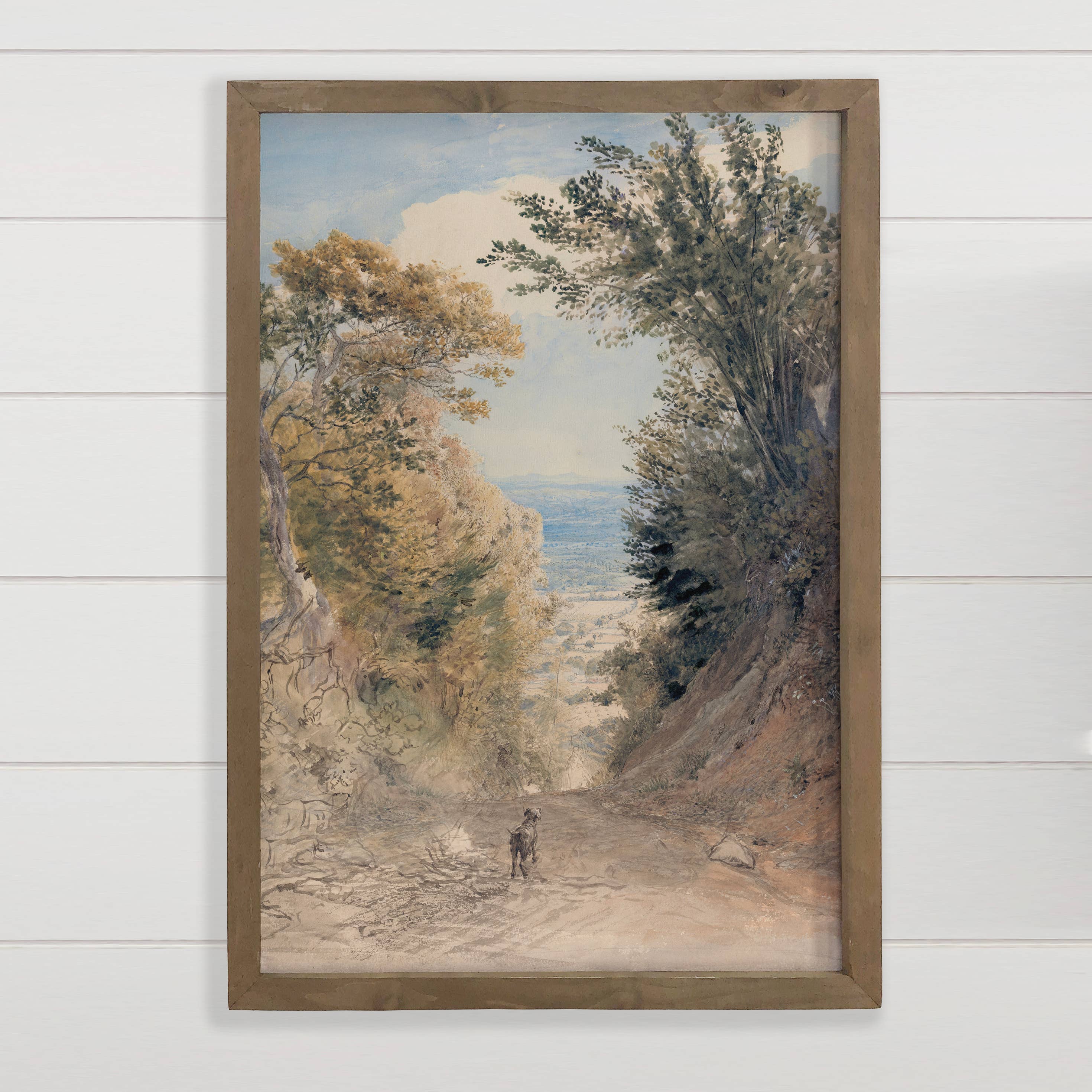 Dog on a Path - Dog Canvas Art - Wood Framed Wall Art