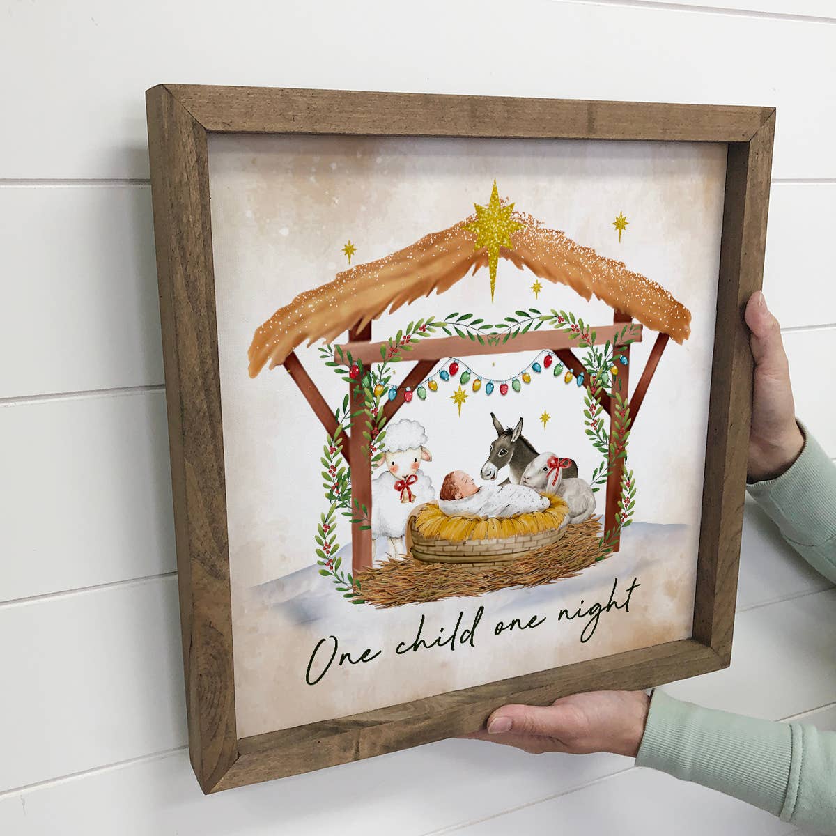 Cute Nativity Christmas Sign - Baby Jesus in a Manger