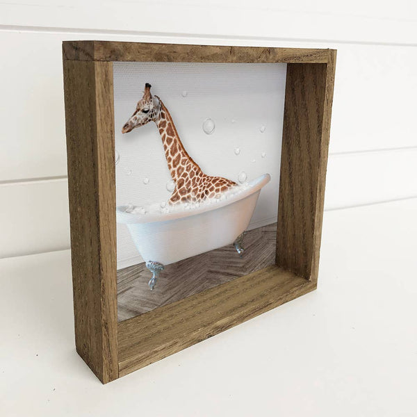 Giraffe in a Bathtub - Funny Animal Bathroom Art for Kids