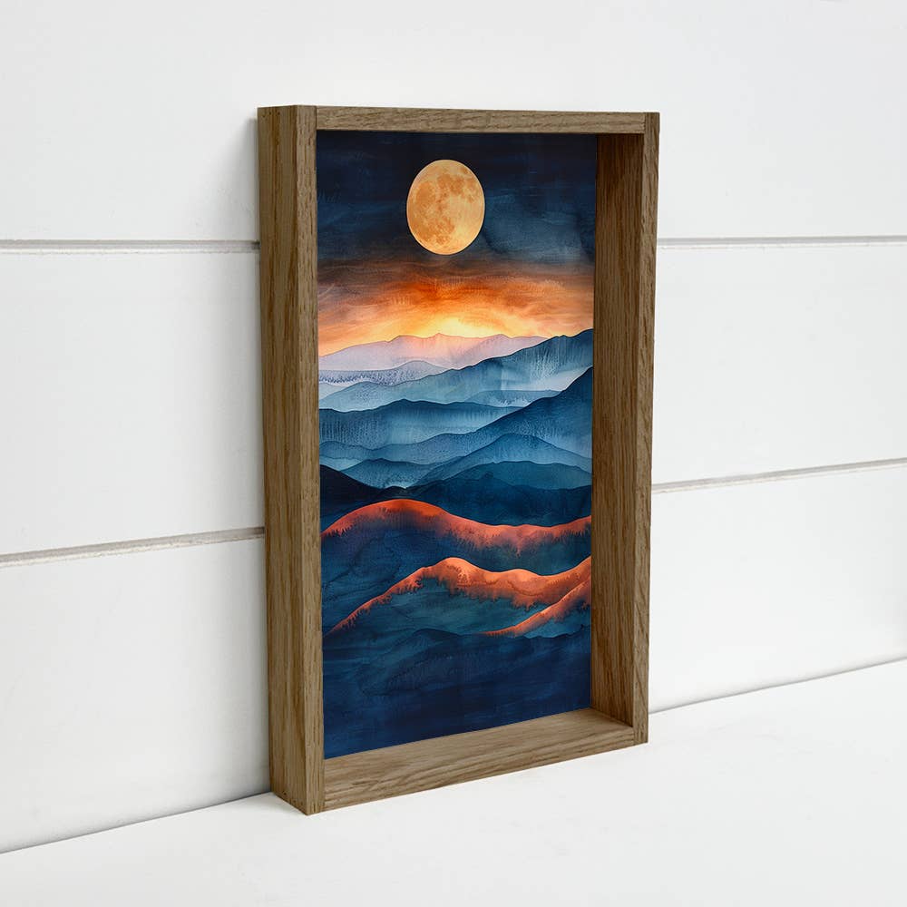 Moon Rising Over Mountains - Mountain Canvas Art - Framed