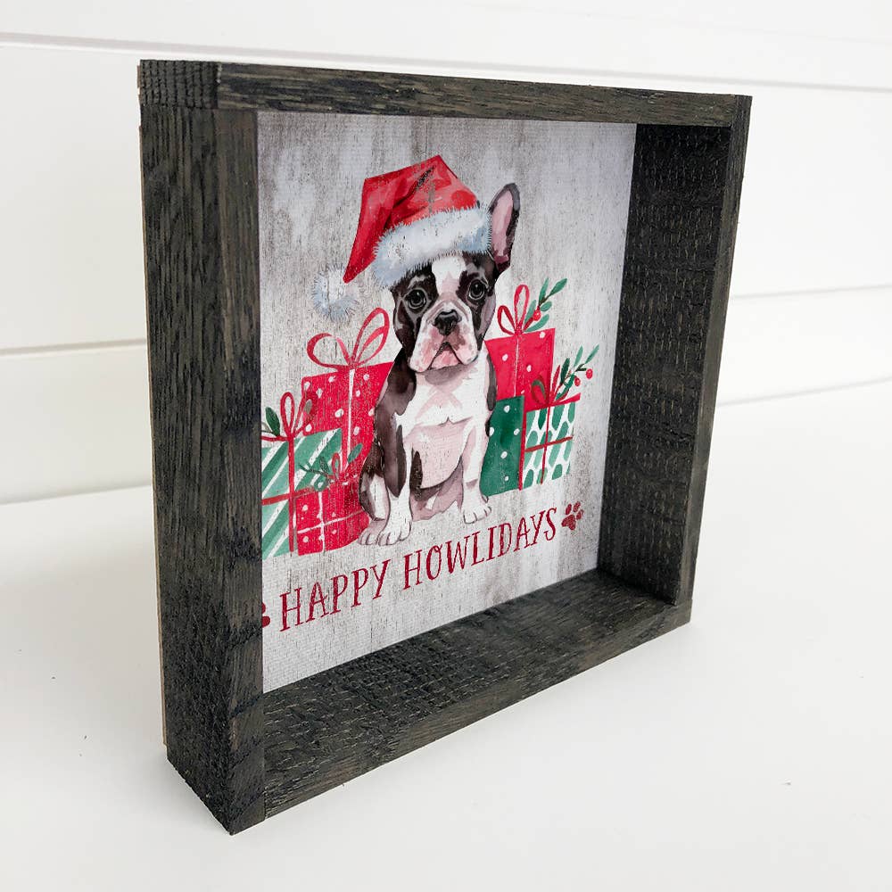Happy Howlidays French Bulldog - Puppy Canvas Art - Framed