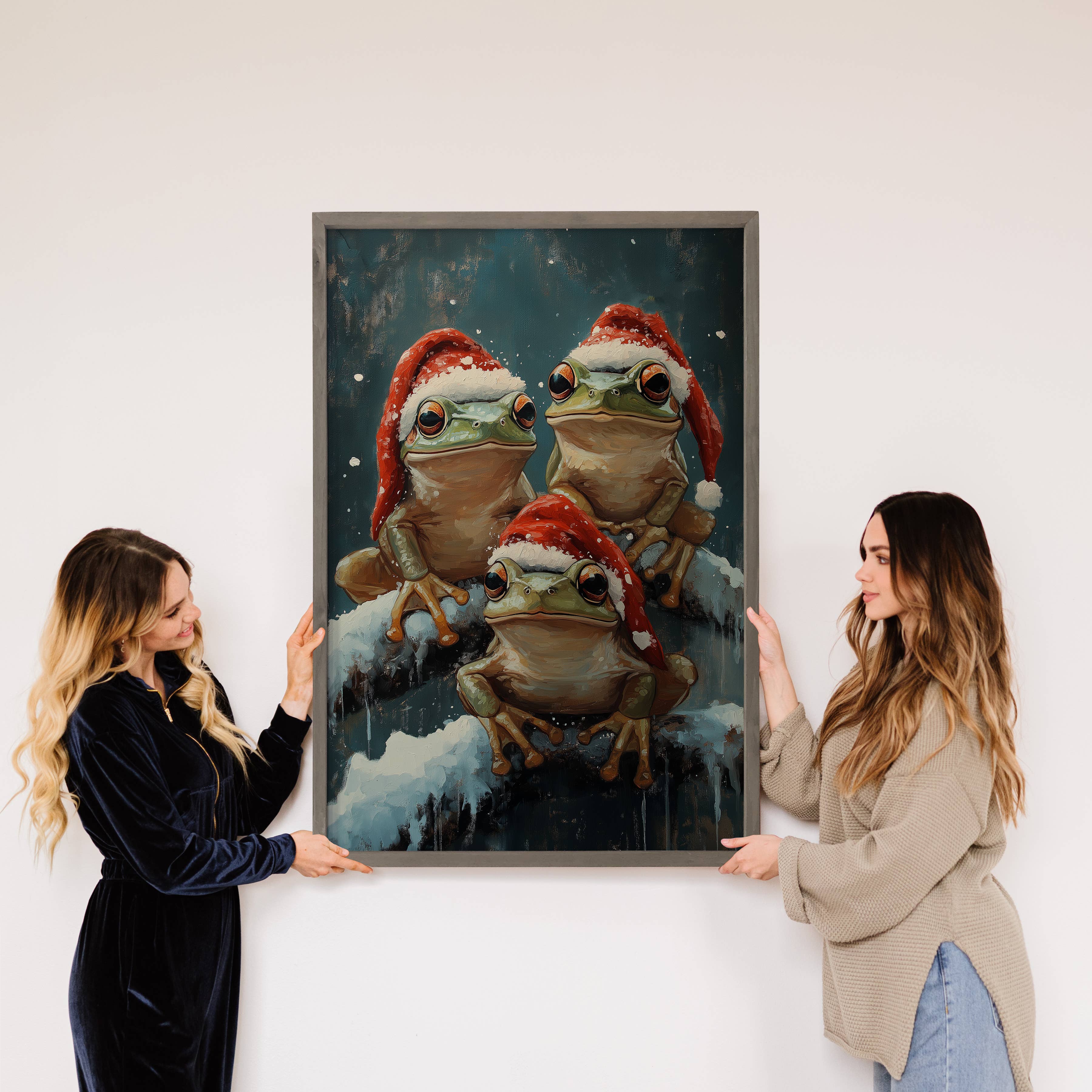 Christmas Santa Frogs - Christmas Animals Canvas Art