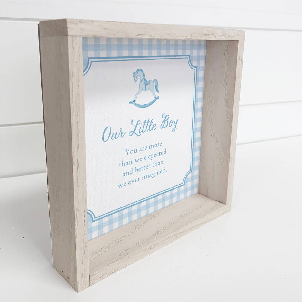 Gingham Blue Our Little Boy - Nursery Canvas Art - Framed