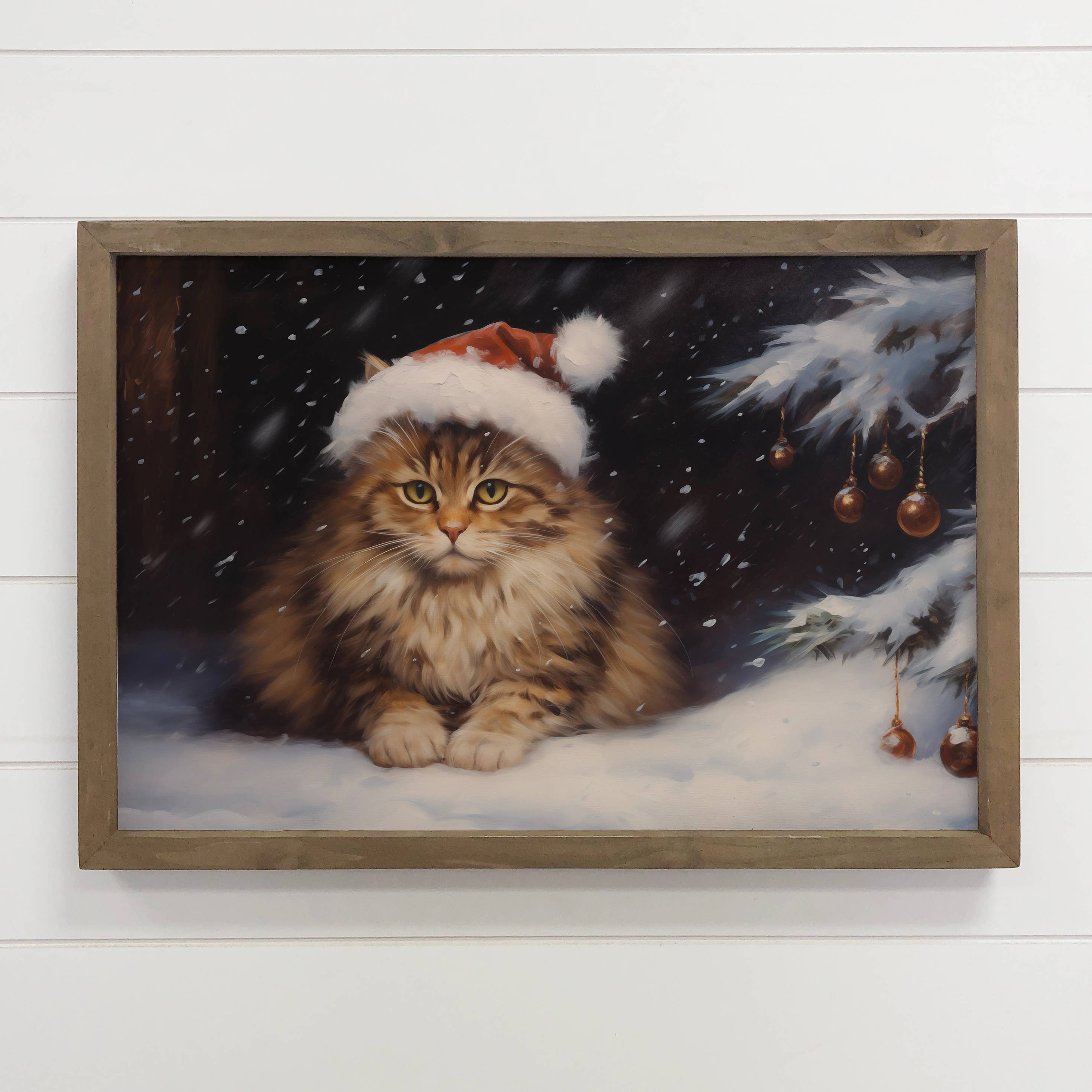 Winter Snow Fat Cat - Winter Cat Canvas Art - Wood Framed