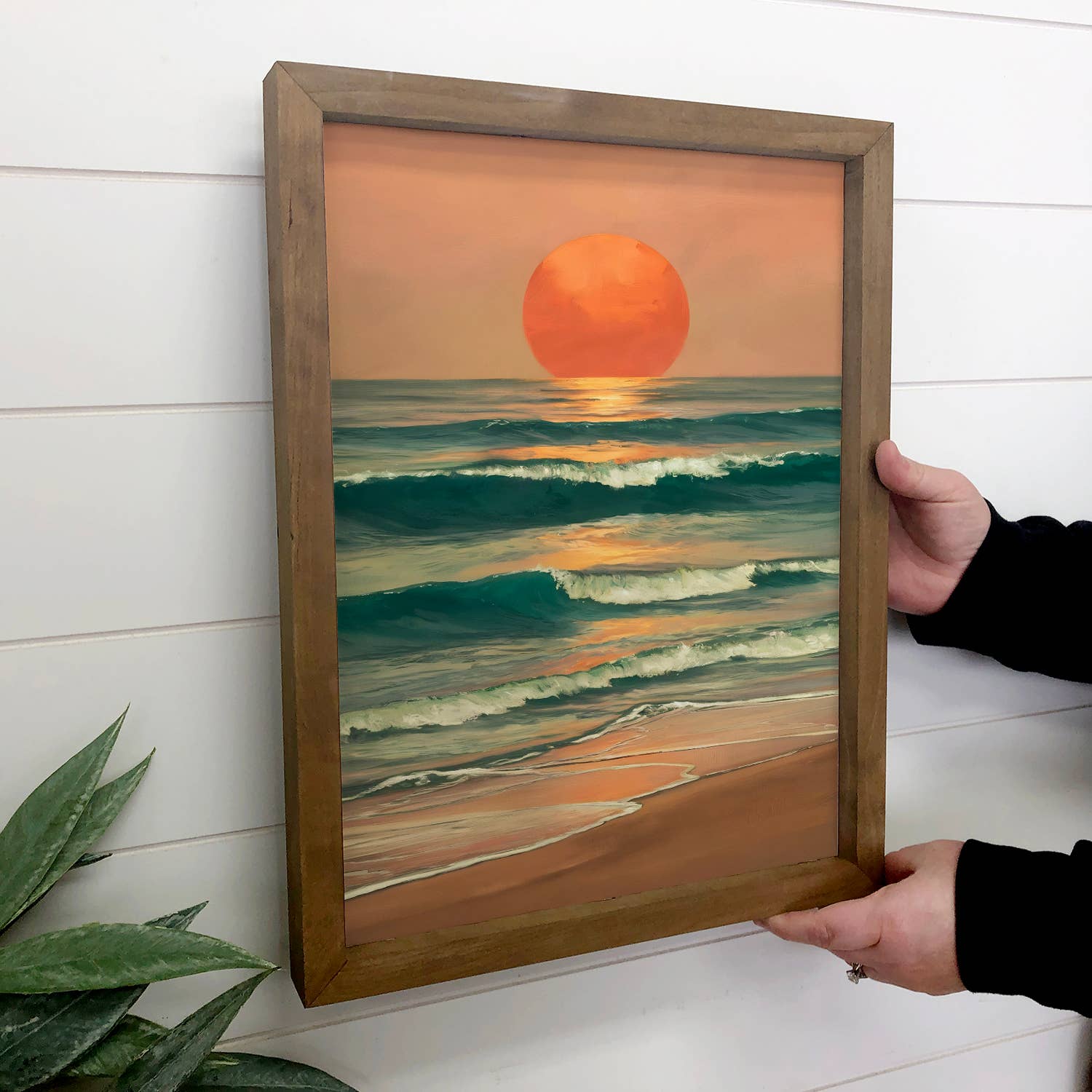 Bronze Beach Sunset Waves - Beach House Wall Art - Framed
