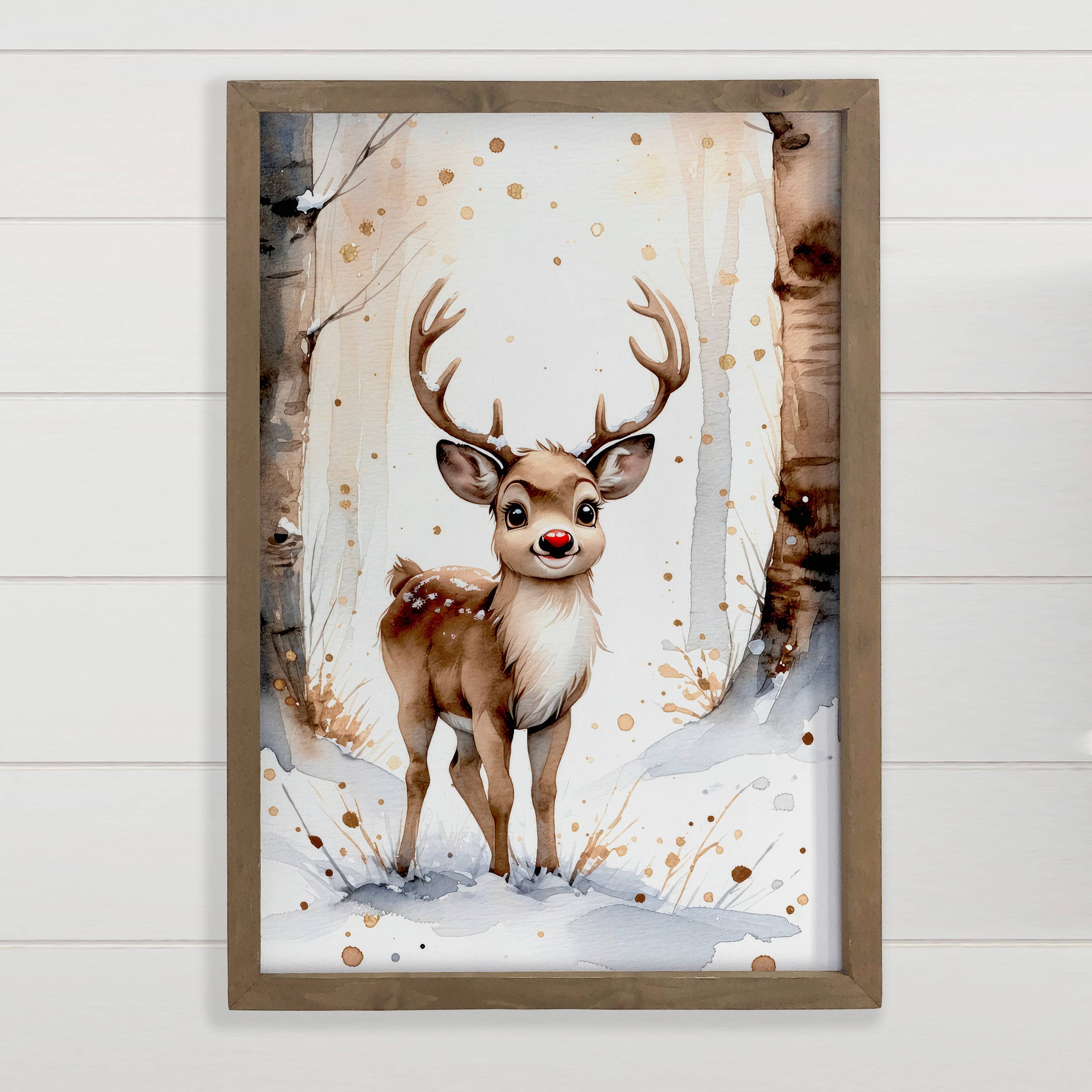 Cute Little Rudolph - Christmas Canvas Art - Wood Framed Art