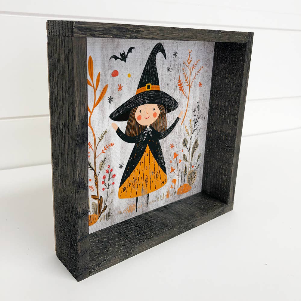Folk Halloween Happy Witch - Halloween Canvas Art - Framed